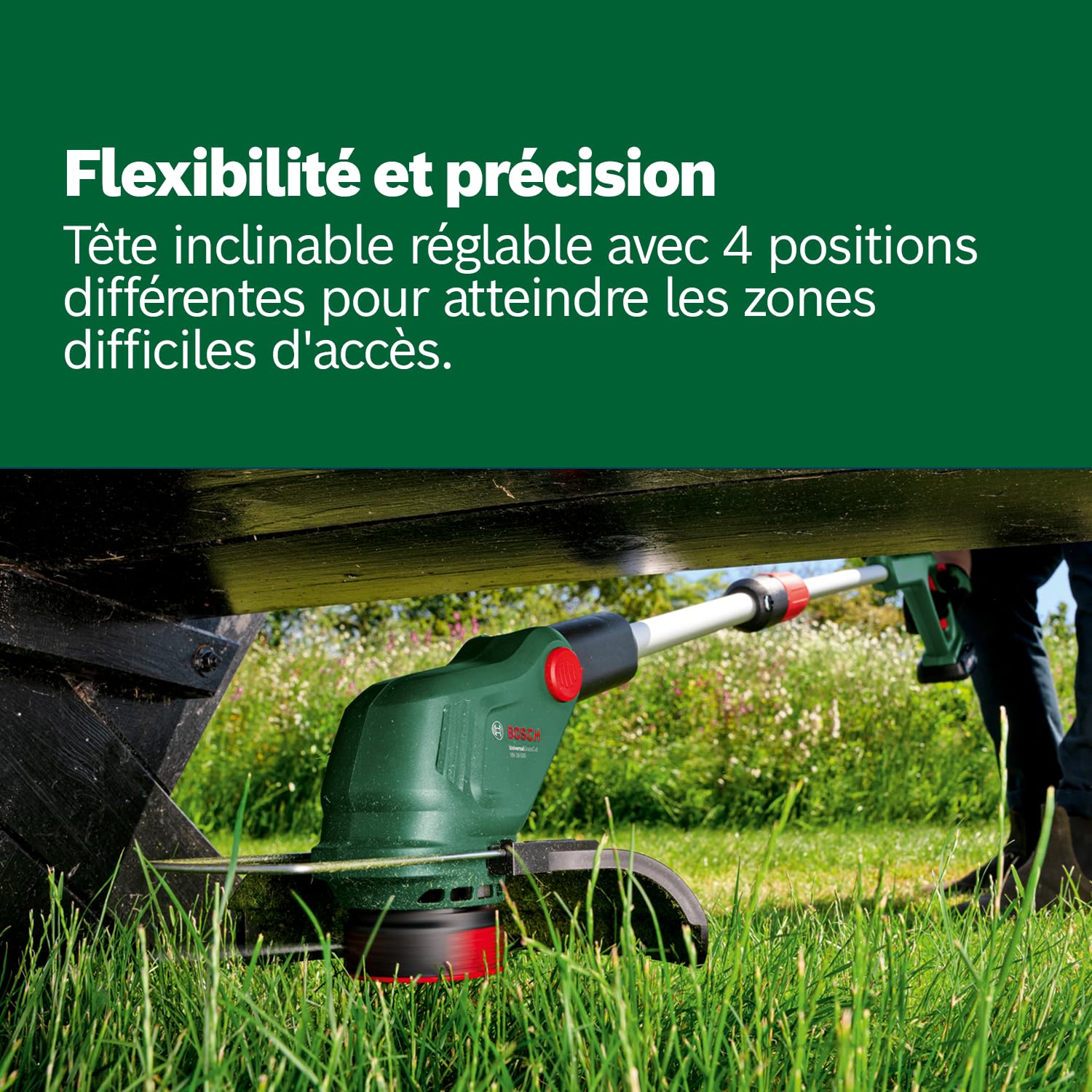 Bosch Sans fil Coupe-bordures UniversalGrassCut 18V-26-500 (pour la tonte de l'herbe et la taille des bordures ; temps de charge : 65 min ; diamètre de coupe : 26 cm ; système 18V ; sans batterie)