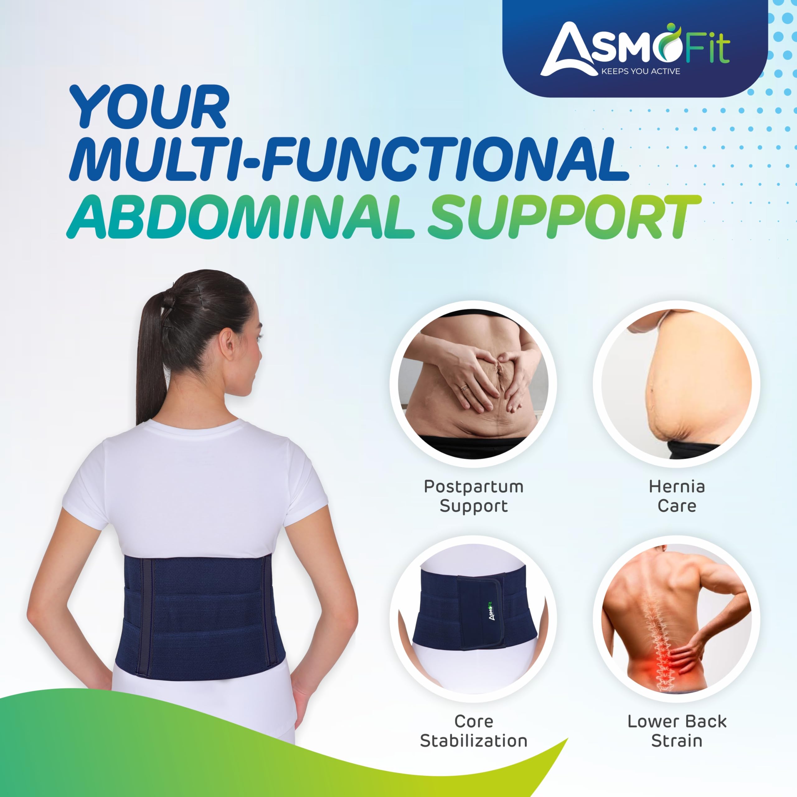 Asmofit Abdominal Belt After Delivery C-Section | Postpartum Belt Ideal for Tummy Reduction After Delivery | Belly Support Belt for Men & Women (Universal 28-44 inch) - Blue - Image 3 thumbnail