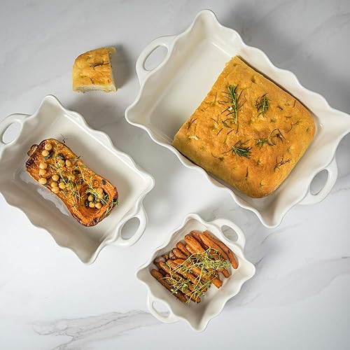 Miniatura 7 de Casafina Panadero cuadrado de cerámica con volantes de 7 pulgadas, colección Cook & Host, azul huevo de Robin's  Utensilios para hornear aptos para