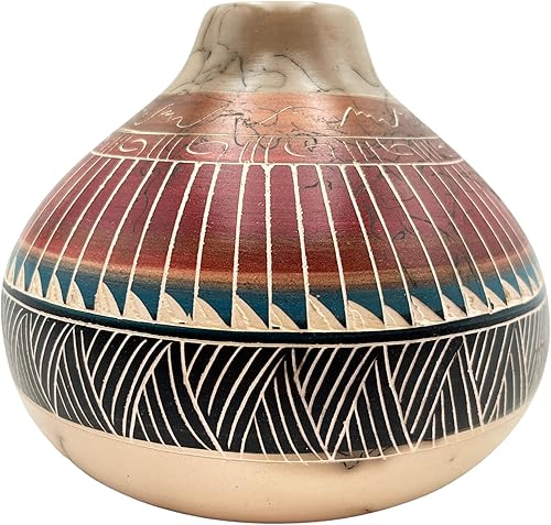 Jarrón de pelo de caballo de cerámica nativa americana hecho a mano multicolor decoración del hogar Navajo Southwestern Ariel Benally