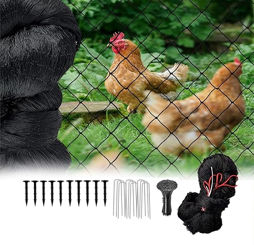 Red para pájaros para protección del jardín, 25 x 50 pies, red de aves de corral resistente para gallinero, malla de valla de ciervos con lazos y