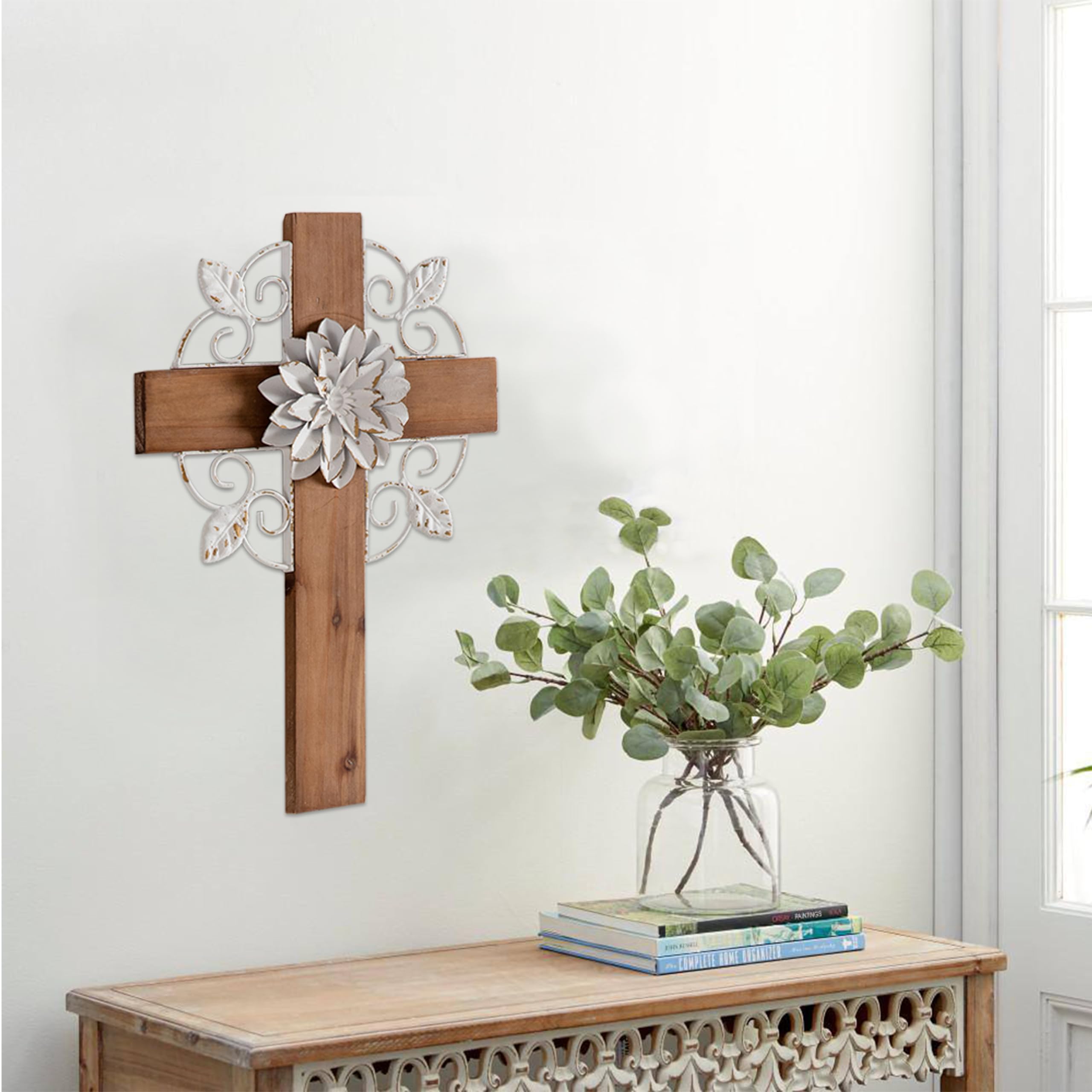 Amazon.com: SOFE Rustic Crosses Wall Decor with Metal Floral 