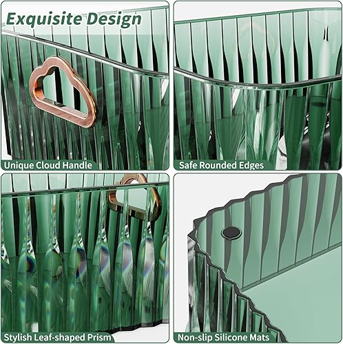 Miniatura 3 de Paquete de 2 organizadores de maquillaje verdes con soporte extra para cepillos, organizadores de tocador de gran capacidad de 10 x 8 pulgadas con