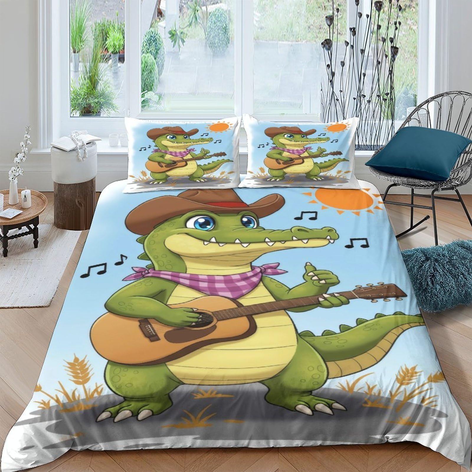 Ctjqhvkz Style-2 3D Printed Cartoon Cowboy Alligator Fitted Sheet Microfiber Soft Bed Cover Anti-Slip For Bedroom Dorm Decor Single（135X200cm）