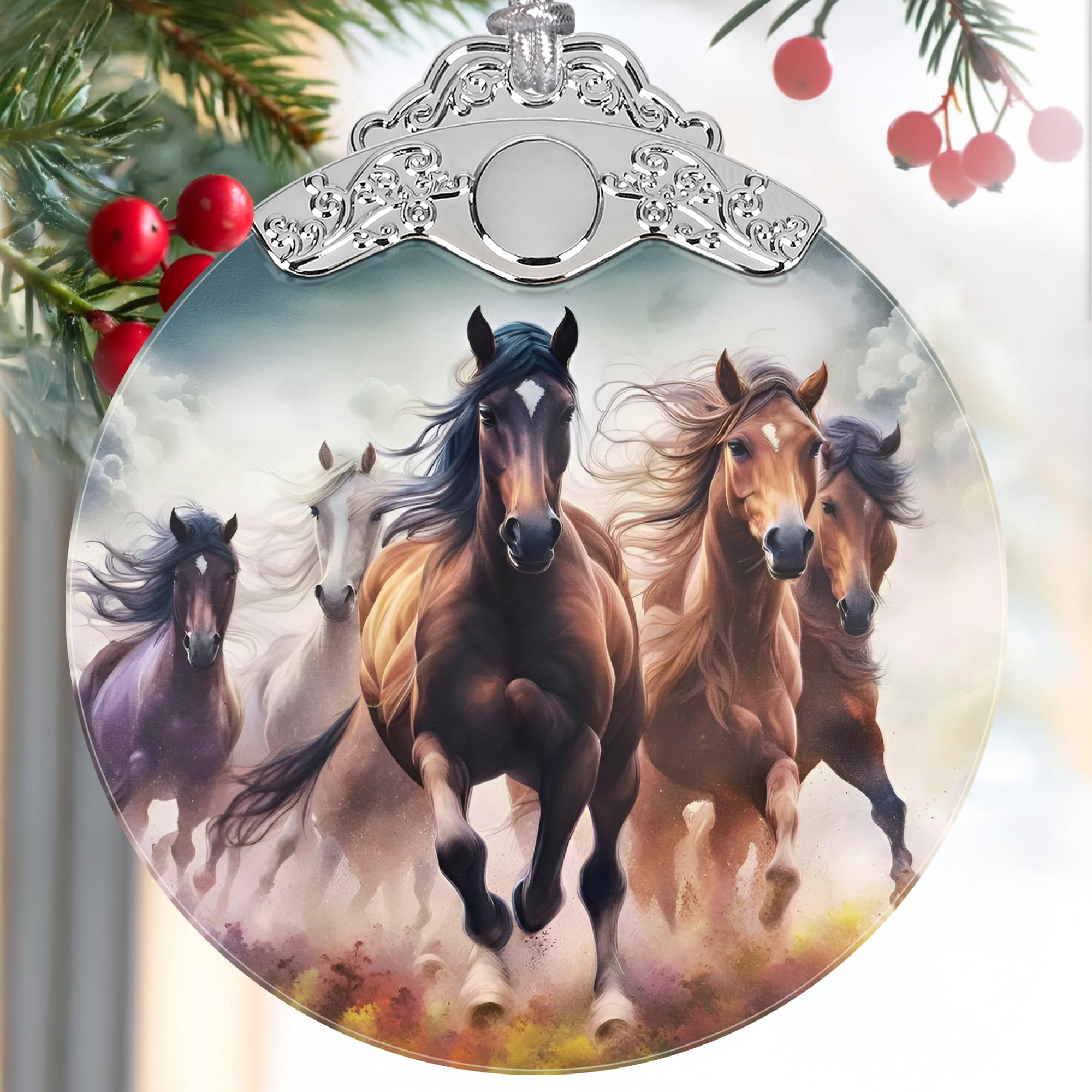 2024 Ornaments for Christmas Tree - Stained Glass, Holiday & Christmas Tree Decoration Gift Ideas - Horse Theme