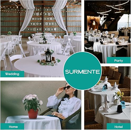 Miniatura 8 de Surmente Paquete de 2 manteles blancos para mesas redondas, manteles redondos de 132 pulgadas para bodas, banquetes o restaurantes
