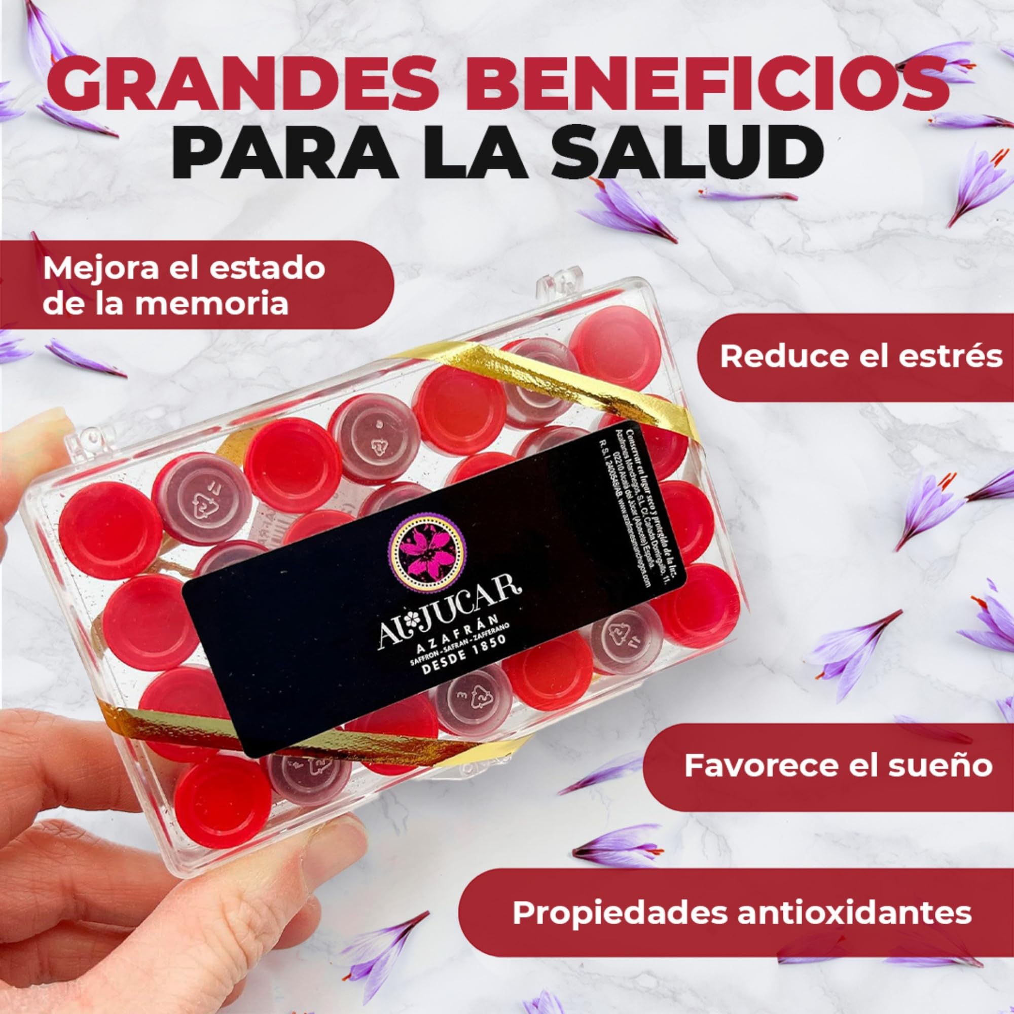 Azafrán molido selecto - Especia natural para paellas - Sin colorantes artificiales - Azafrán Español puro en cápsulas en polvo, caja con 28 monodosis de 0,250 g (7 g).