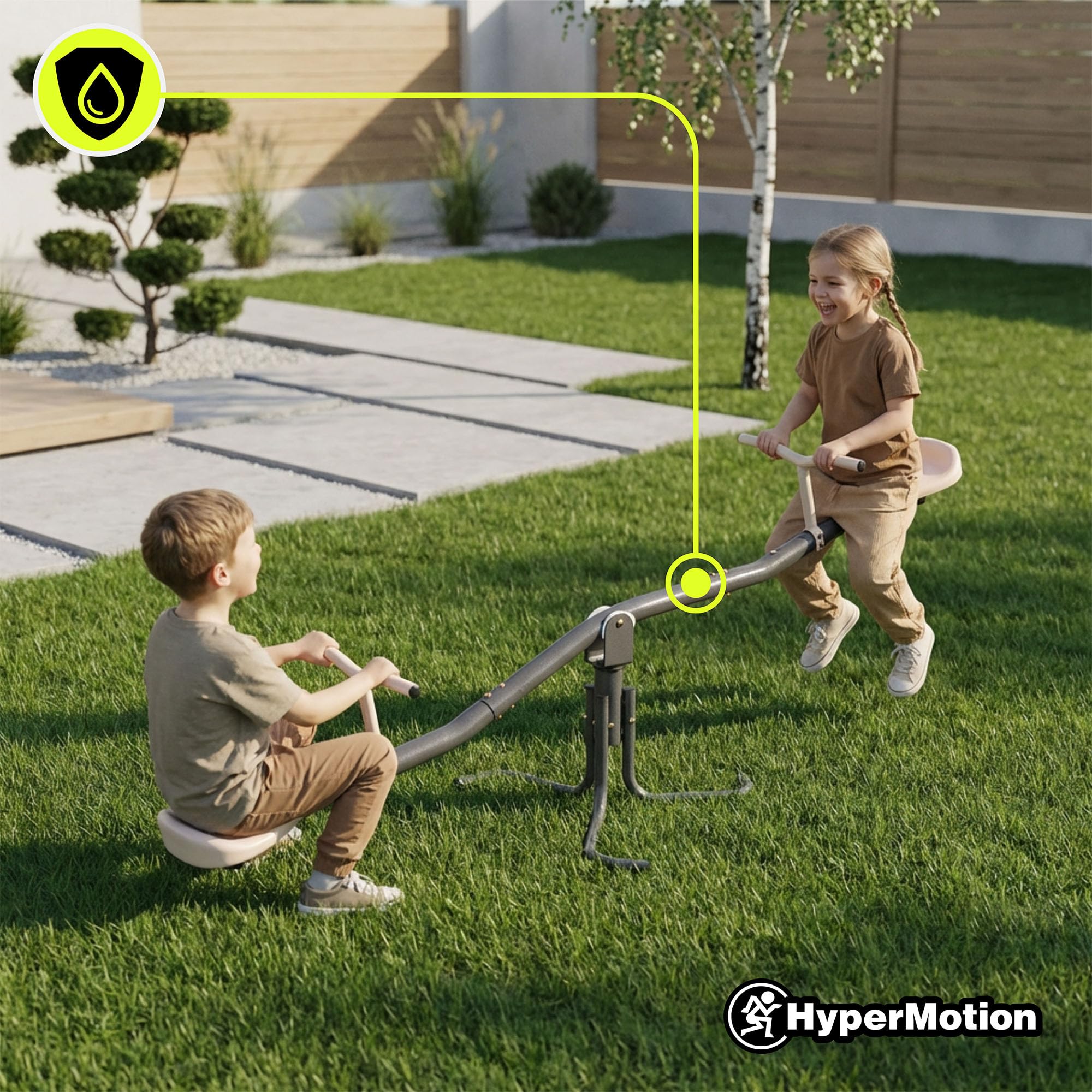 Balançoire De Jardin 2in1 HyperMotion avec Rotation 360° Structure En Acier Stable pour Enfants Beige