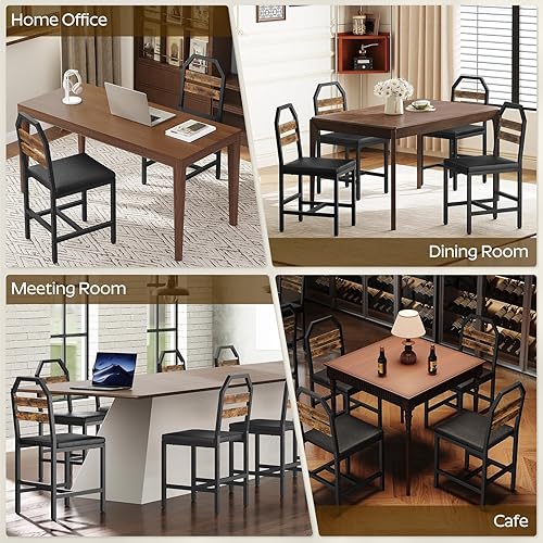 Miniatura 9 de Sillas de comedor, sillas de cocina con soporte trasero, asiento tapizado y patas de metal, para cocina, sala de estar, marrón rústico y negro