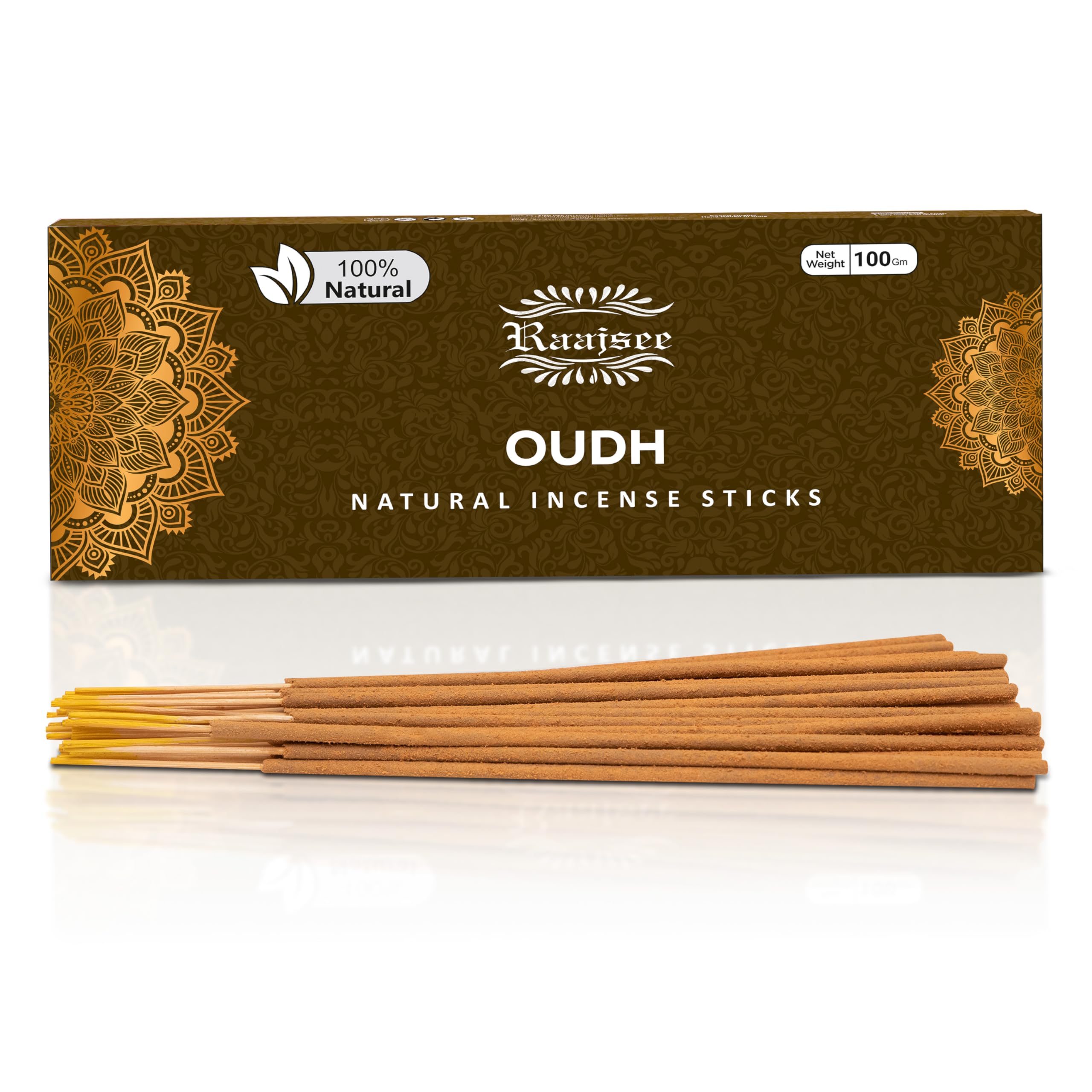 Pure Oud Agarwood Incense Sticks, 100%-Natural Charcoal Free Organic Non Toxic Clean Burning Handmade Insence Sticks 100 gm Pack, Raajsee Meditation Gifts – Spritual Cleansing