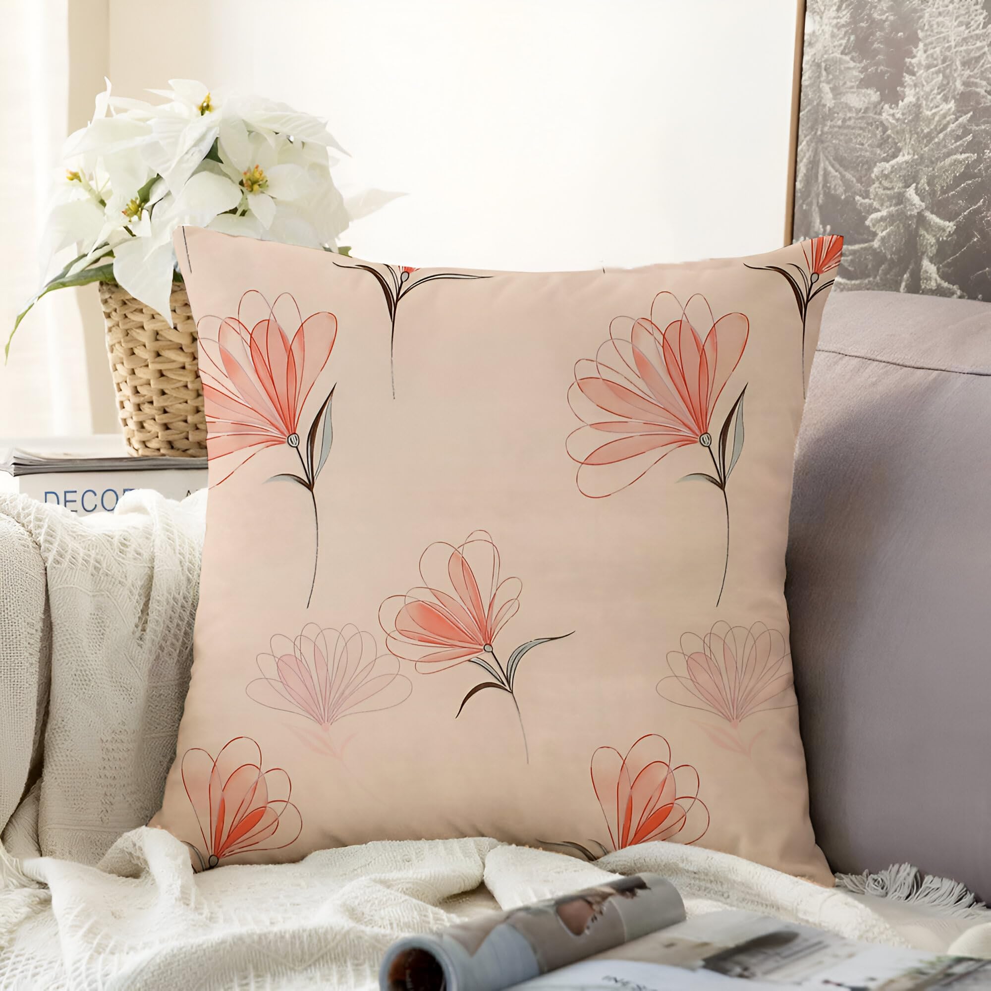 Floral Printed 100% Cotton Cushion Cover |Throw Pillow Cushion Cover for Sofa Living Room | 24 x 24 Inches (Pack of 1) Pink-image-43