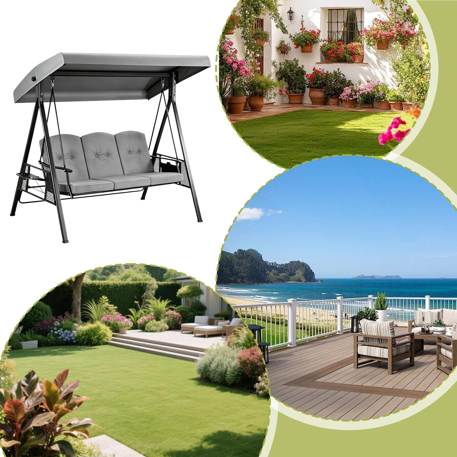 Housse De Remplacement De Toit De Balancelle Résistant au Vent, Anti-UV,