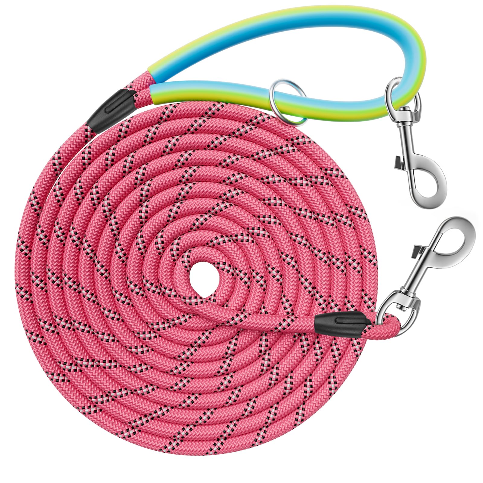 Aystkniet Reflective Training Leads for Dogs, 5M / 10M / 15M / 20M / 30M Long Line Dog Lead with Double Clip and Soft Rubber Handle, Strong Recall Training Leash for Small Medium and Large Dogs