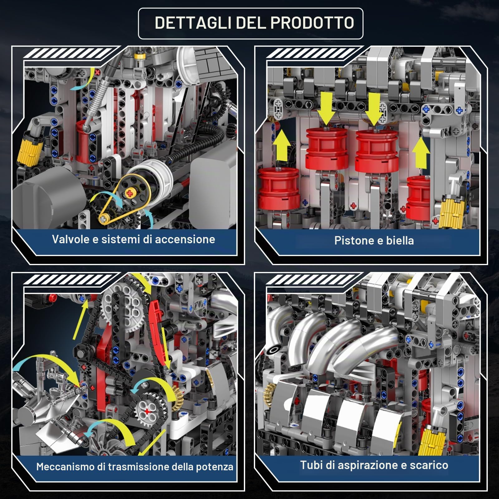 Mould King 10087 Tecnica L4 Engine Kit Building Blocks Modello Motore Morsetto Blocchi Motore Simulazione con Kit Motore Funzionale per Adulti (1787 Parti)