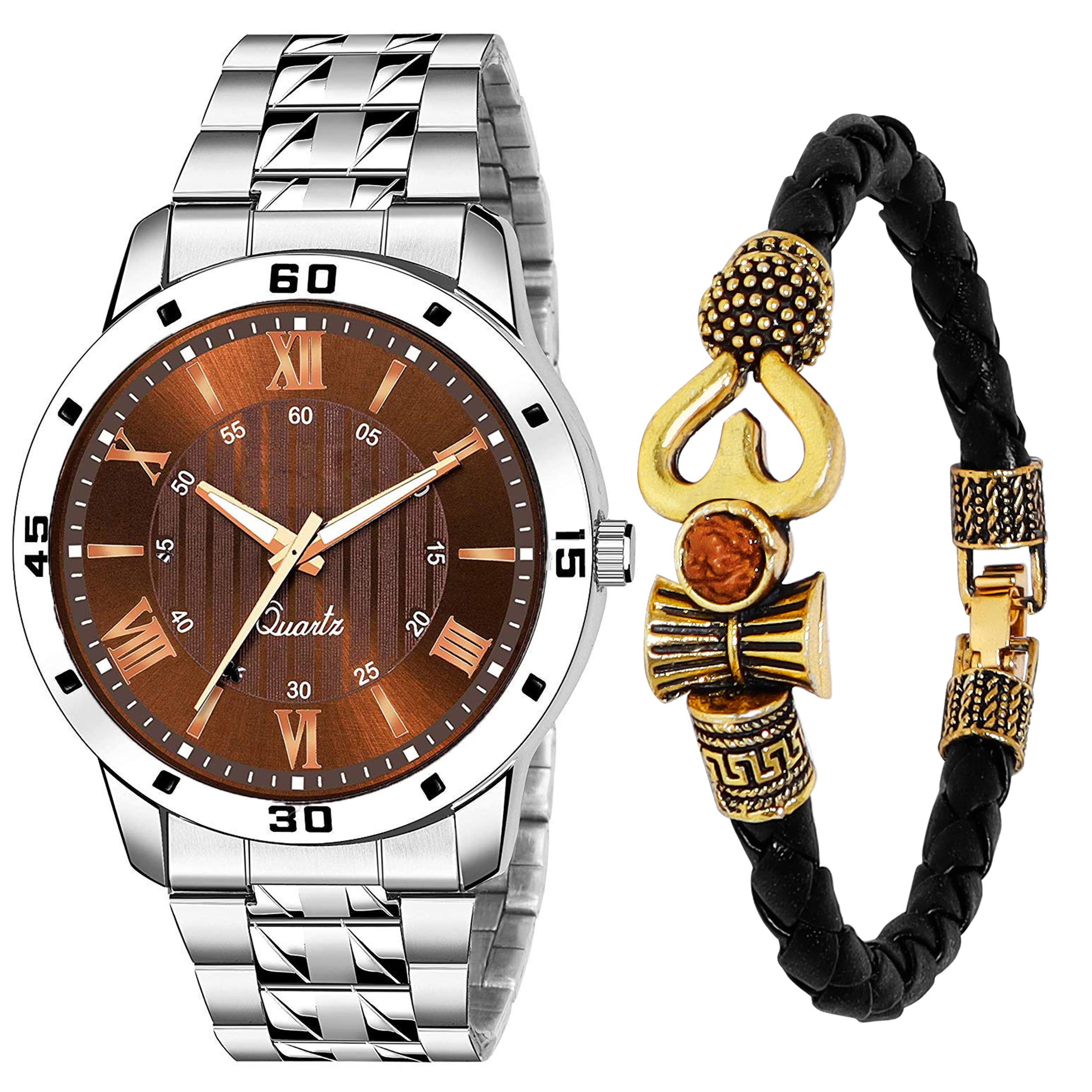 casera Pack of 2 Stainless Steel Strap and with Leathers Mahadev Bracelet Analog Wrist Watches for Men and Boy (Brown & Coppers) (B0C9JKRMH6) Amazon Price History, Amazon Price Tracker