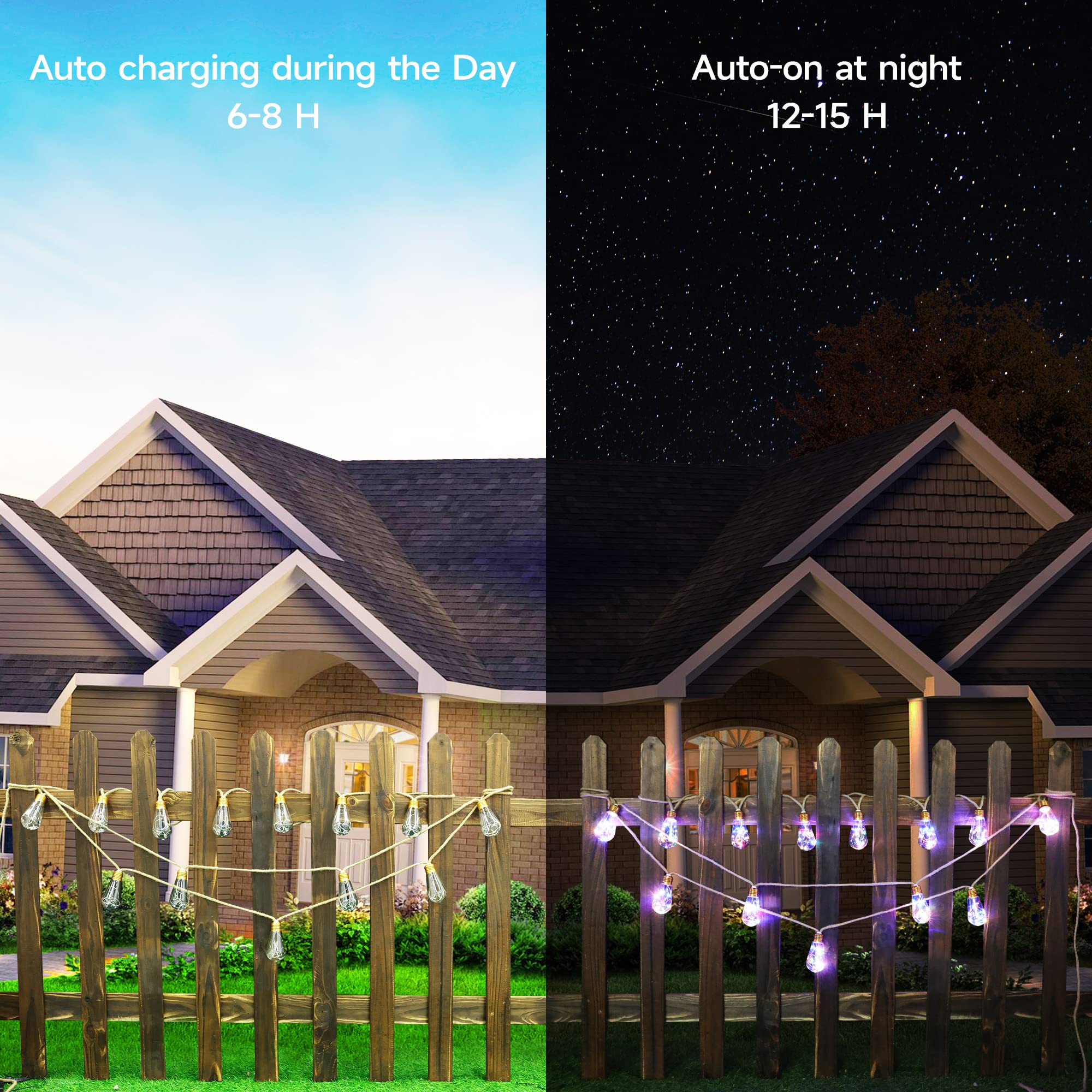 Solar-Lichterkette für den Außenbereich, 7,8 m, Vintage-Seil, Hanf, Solar-Terrassenlichter, wasserdicht, mehrfarbig, solarbetriebene Lichterkette mit 8 Modi, 16 bruchsichere Glühbirnen für den