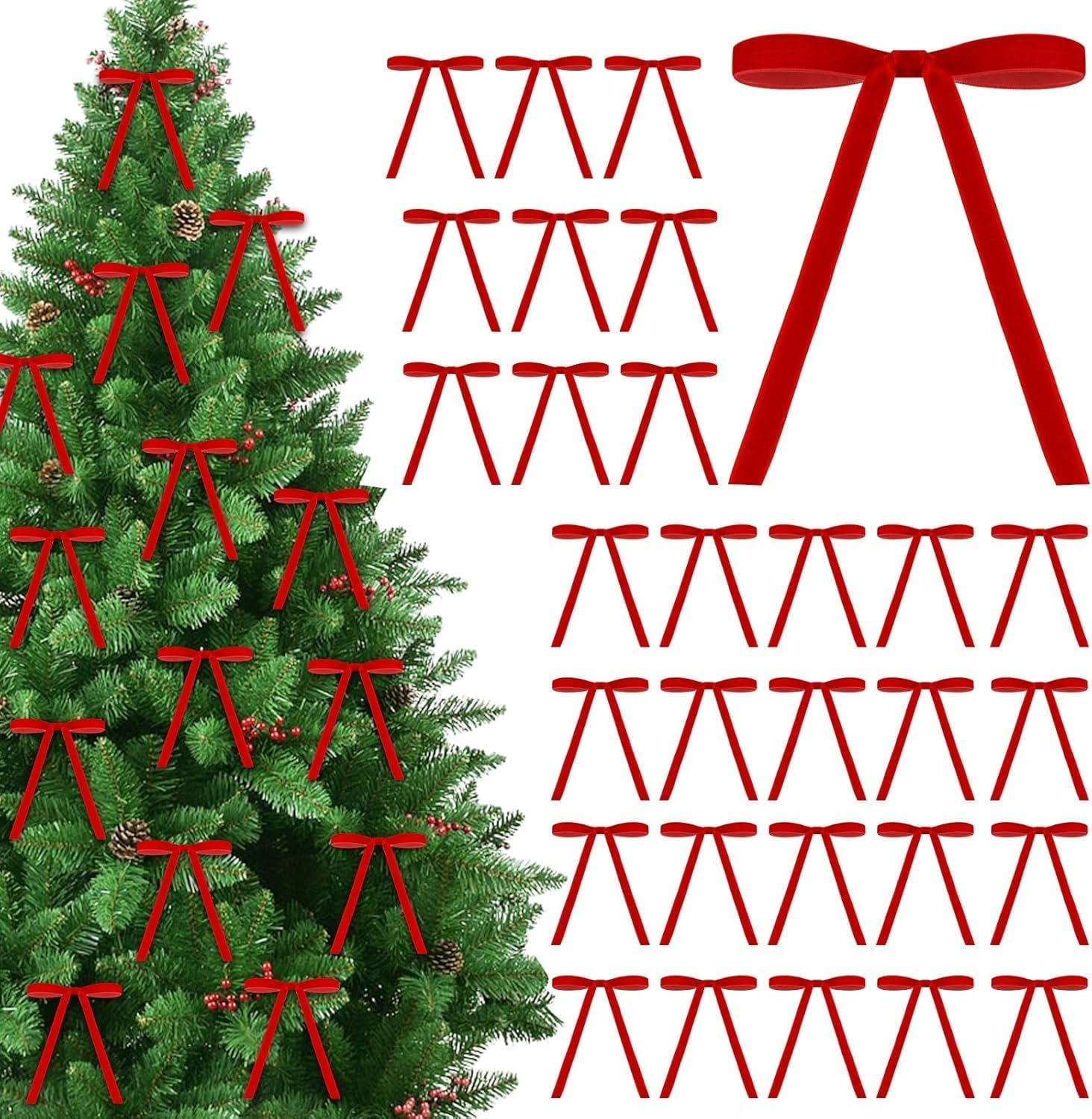 Snapklik.com : Brightown Red Velvet Ornaments Bows For Christmas Tree ...