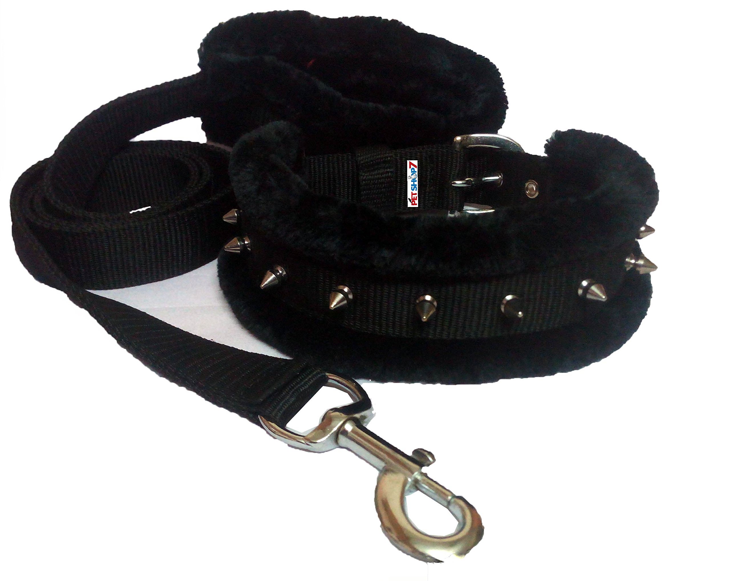Petshop7 Nylon Fur Padded Spike Dog Collar & Dog Leash - Large (Adjustable Neck Size : 16-20inch) Black (B01613HHP0) Amazon Price History, Amazon Price Tracker
