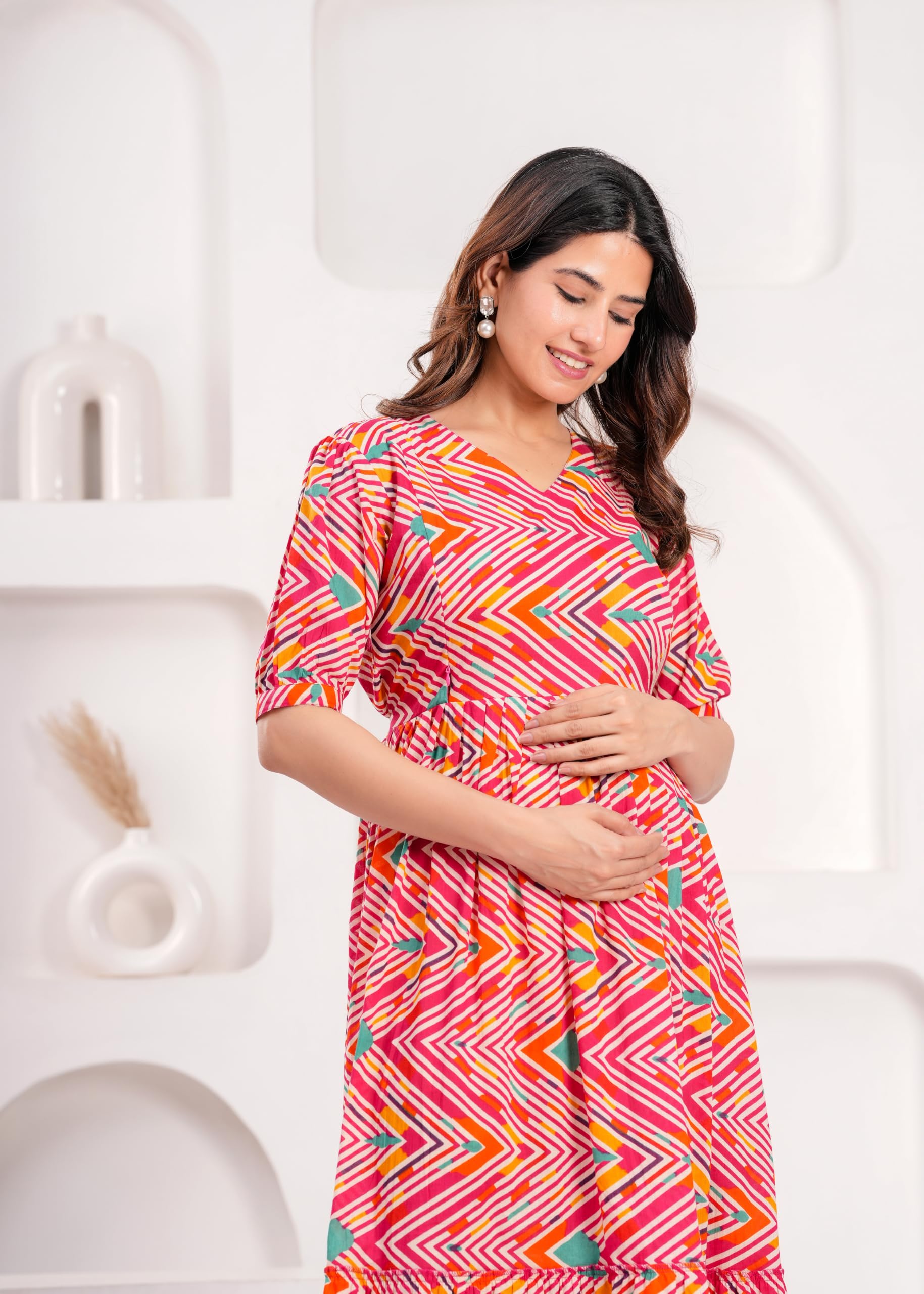 JAIPURFAME Stylish Women's Pure Cotton All Over Printed Kurti Gown, Maternity Dress, and Feeding Dress – Comfortable and Elegant Maternity Wear for Women Red - Image 5 thumbnail