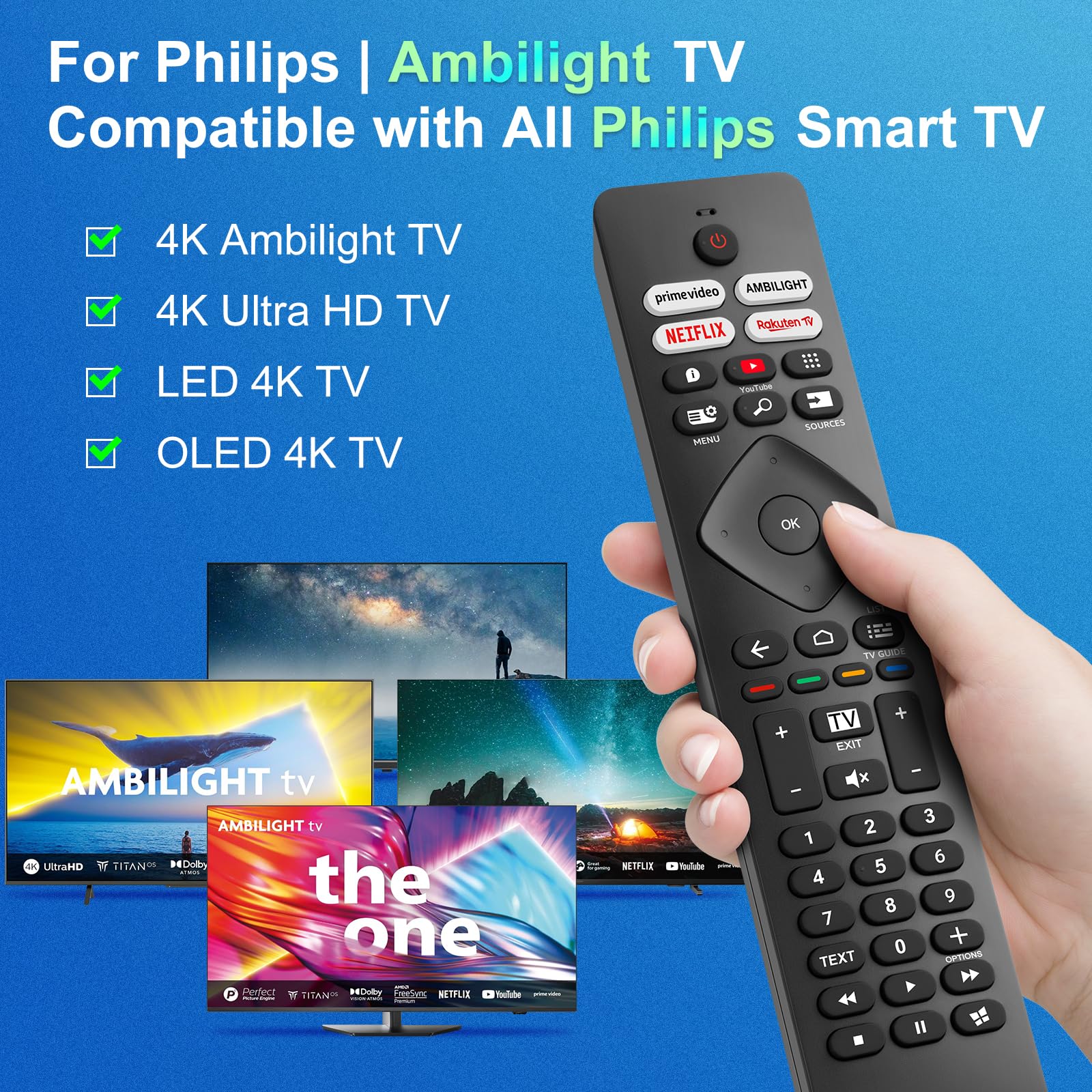 per Telecomando-Philips-TV-Originale, Universale per Tutti Philips Smart TV, con Ambilight