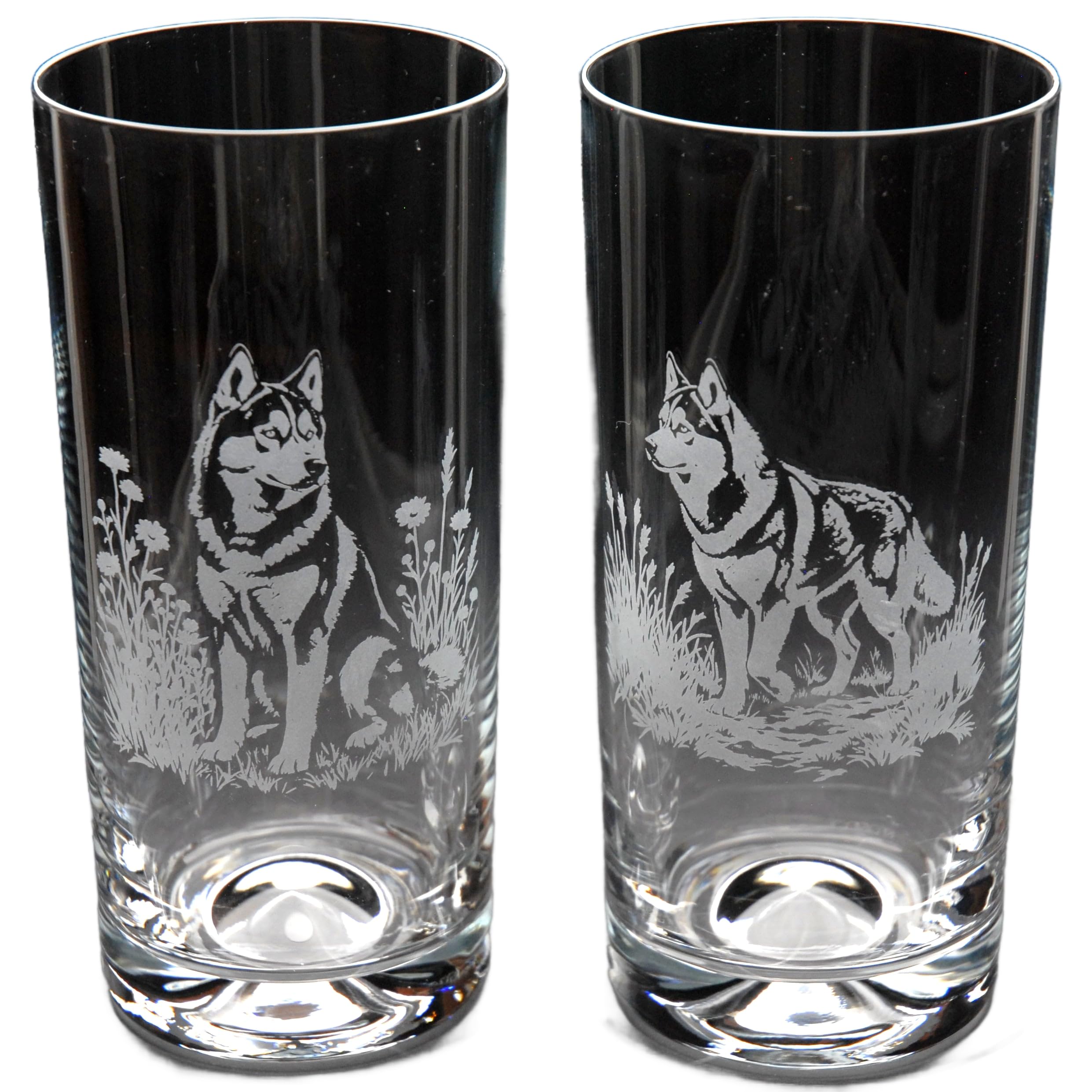 GLYPTIC Glass Art Siberian Husky Dog Placement Hand Etched/Engraved Highball Glass
