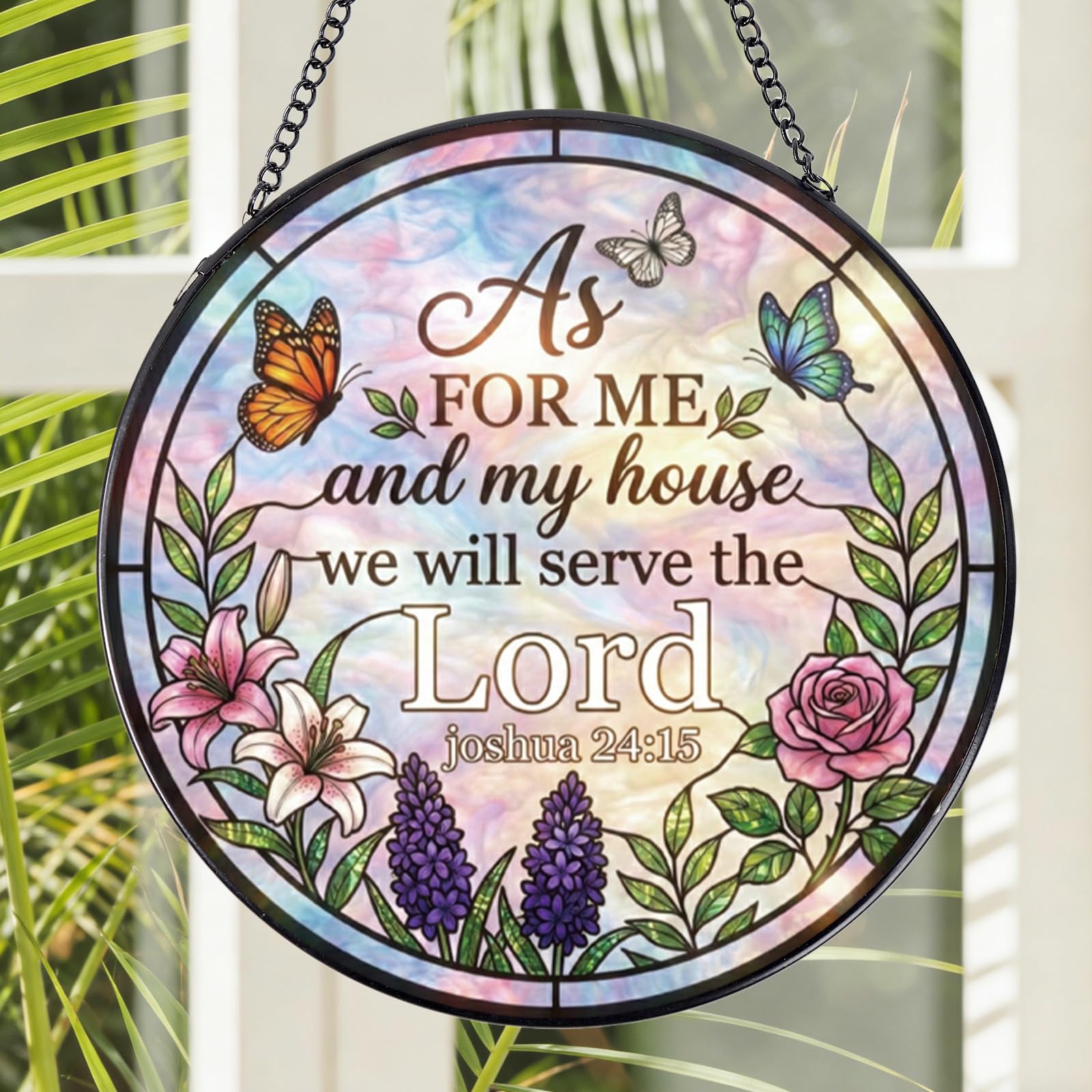 Bible Verse Christian Suncatcher, Acrylic DIY Puzzle Window Hanging Decor, Easter Housewarming Religious Gift 7.4 In, 83 Pieces Irregular Pieces