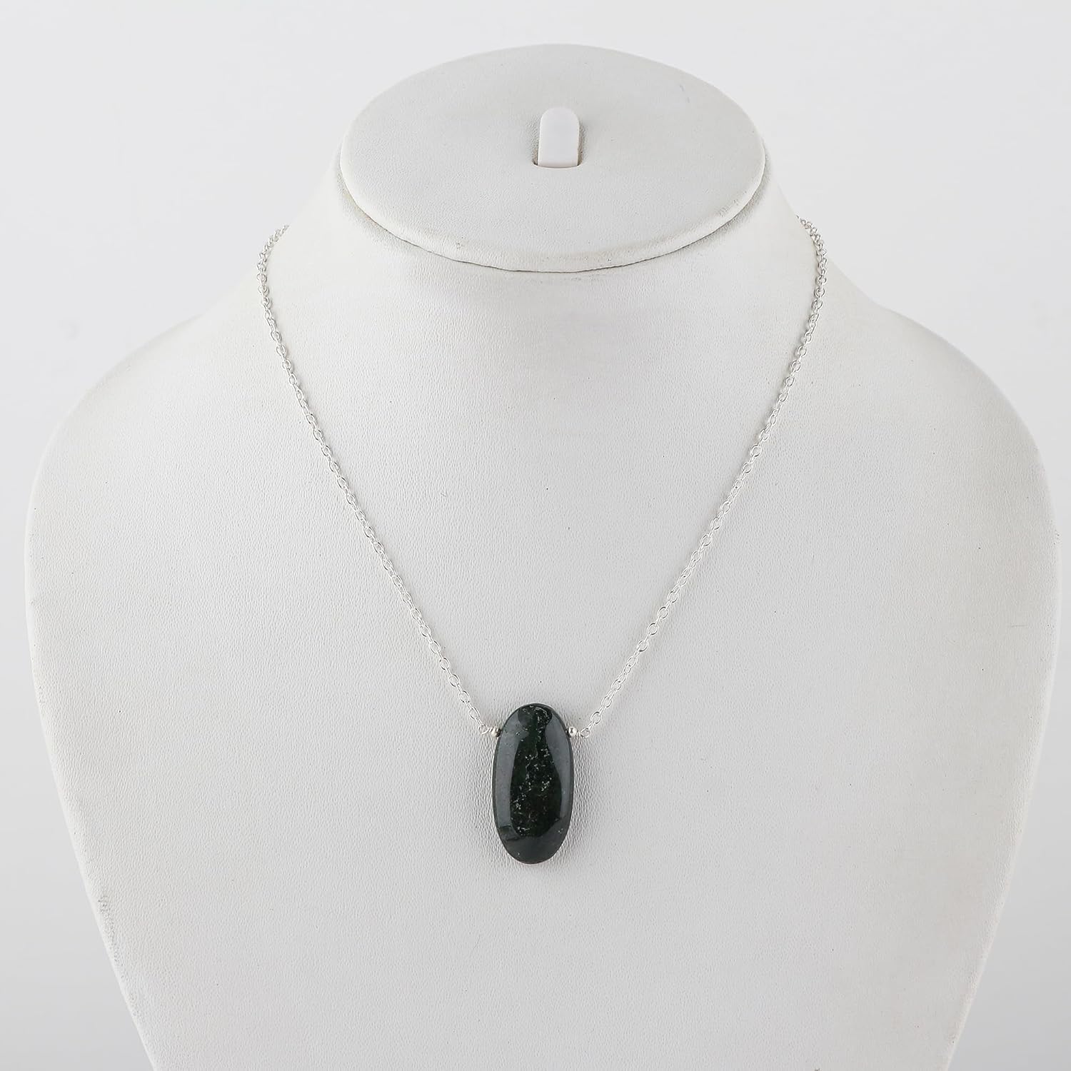 TGH Natural Oval Cabochon Pendant Necklace for Women - Healing Gemstone Crystal Jewelry - 16+2 Inch Silver Plated Adjustable Chain - Image 4