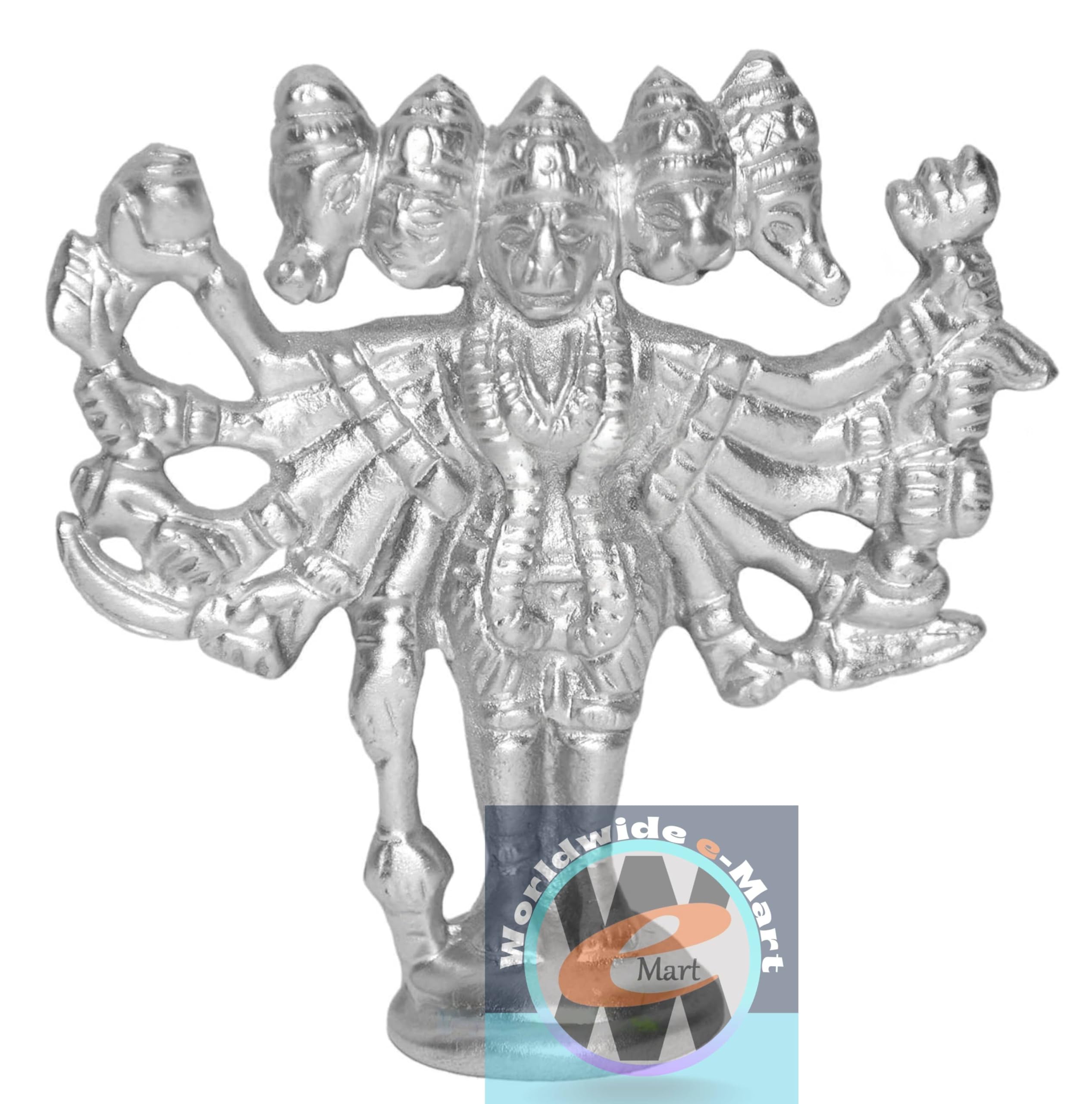 Worldwide e-Mart Parad Panchmukhi Hanuman Ji Idol Energised Mercury 5 Faced Hanuman Murti for Pooja Temple Car Dashboard Vastu Spiritual Statue for Protection Strength Blessings Home Decor 115 gm 2
