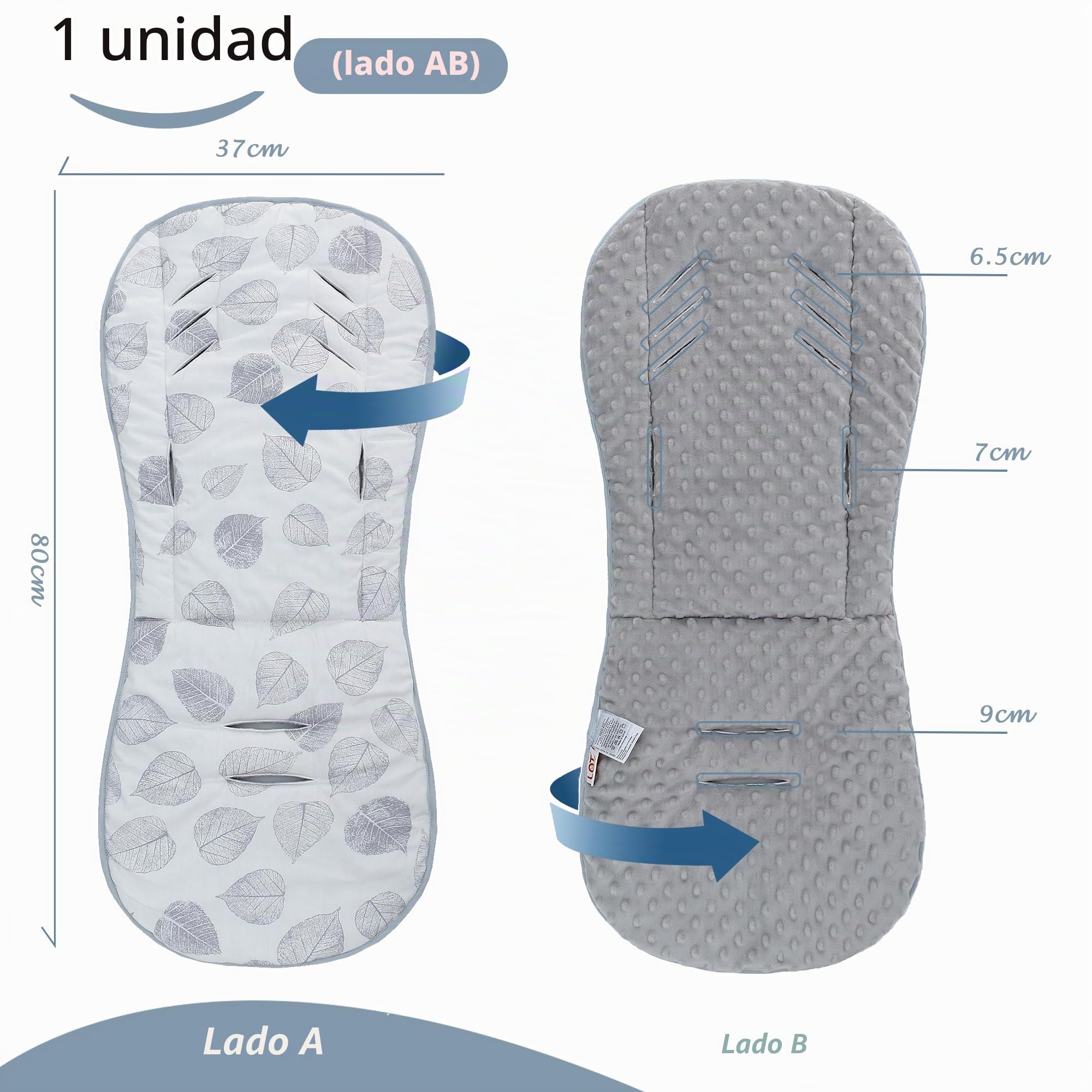 LAT Colchoneta Silla Paseo, Almohadilla Reversible para Cochecitos, Cojín Doble Cara para Silla de Auto y Carrito, Suave y Transpirable, Funda Universal para Bebés y Niños Pequeños (Hoja Gris)