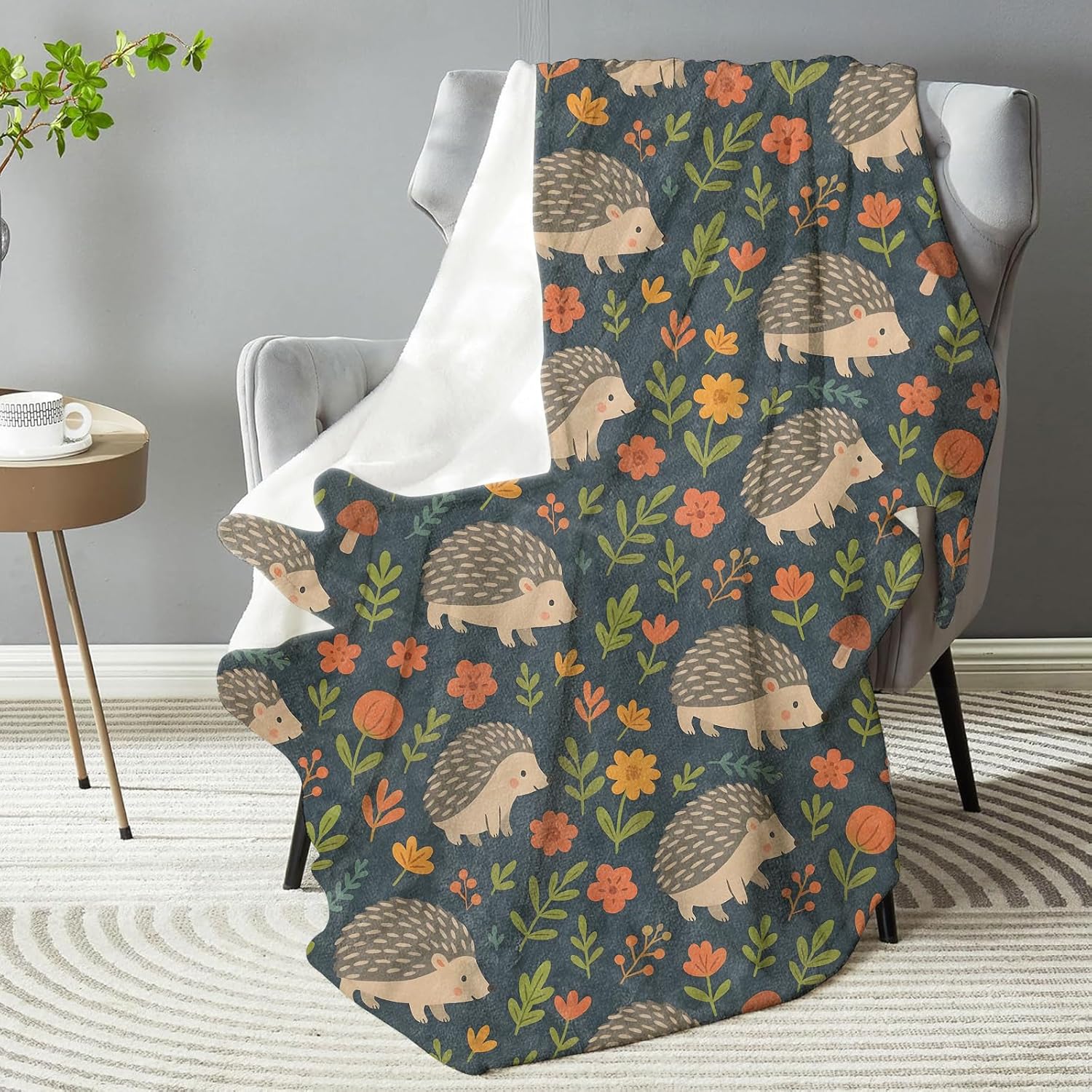 Cute Hedgehog & Floral Blanket - Plush, Soft, Comfy, Lightweight, Warm, Fuzzy, Cozy Flannel Throw Blanket for Couch, Travel, Bed, Office, Outdoor - 50in×60in - Image 2