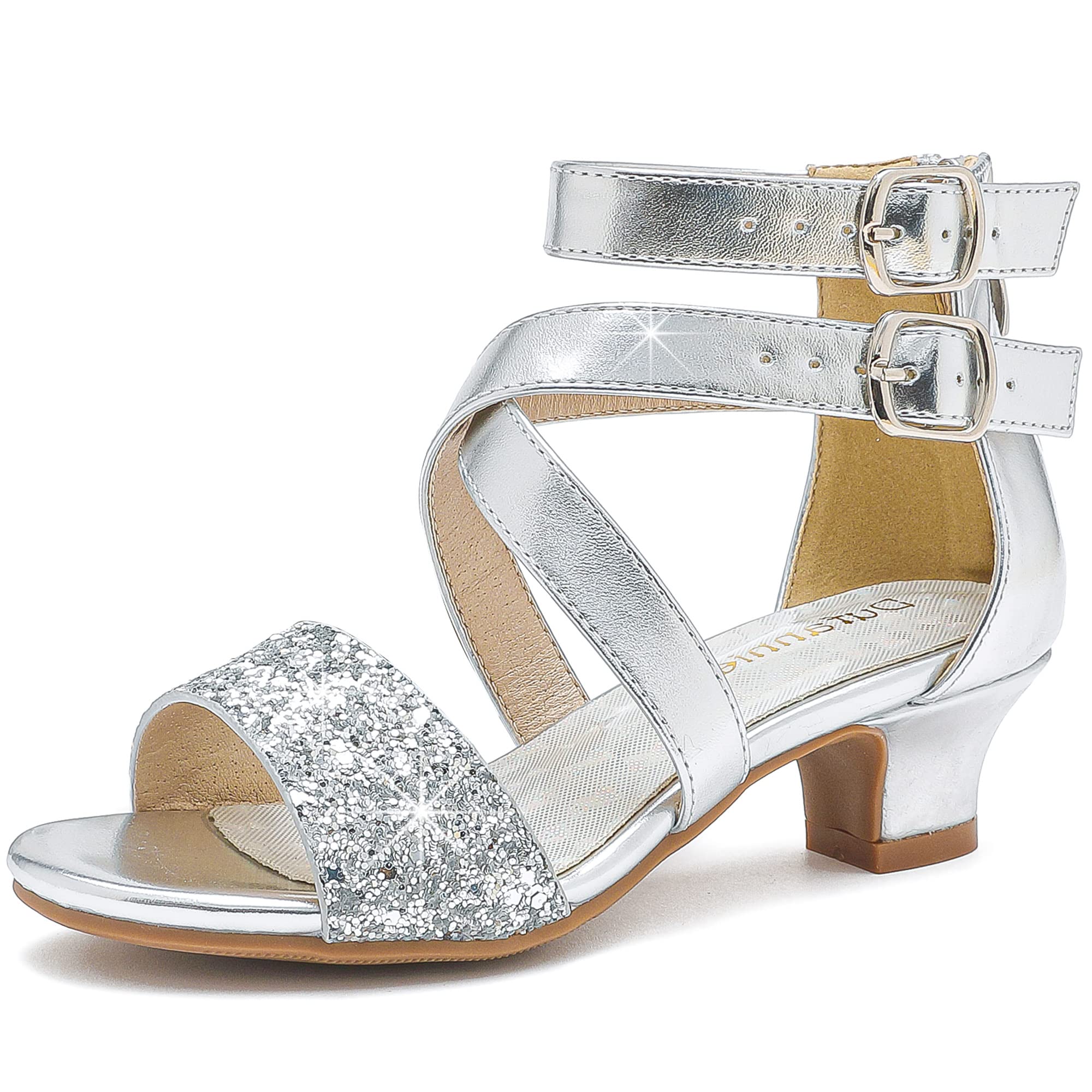 Dufannie Toddler Little Big Kid High Heels Flower Girls Party Dress Shoes Glitter Pump Sandals