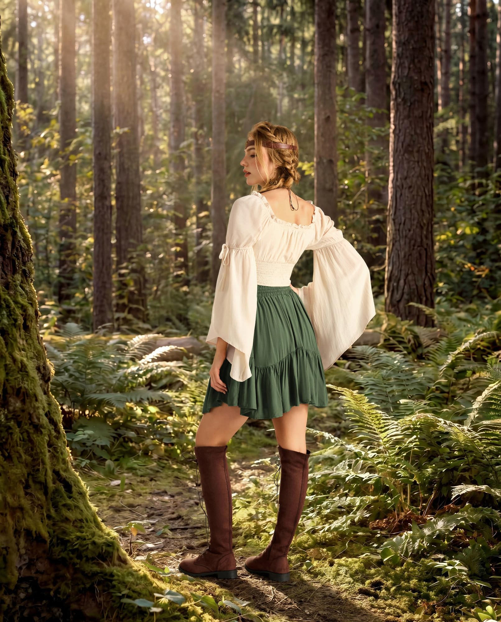 SCARLET DARKNESS Damen Renaissance Corset Top Langarm Korsett Piraten Bluse | Schulterfreies Oberteil, Glockenärmel mit Schlitz, Gesmokte Taille, Korsett Oberteil, Mittelalter Kleidung, Piratenkostüm