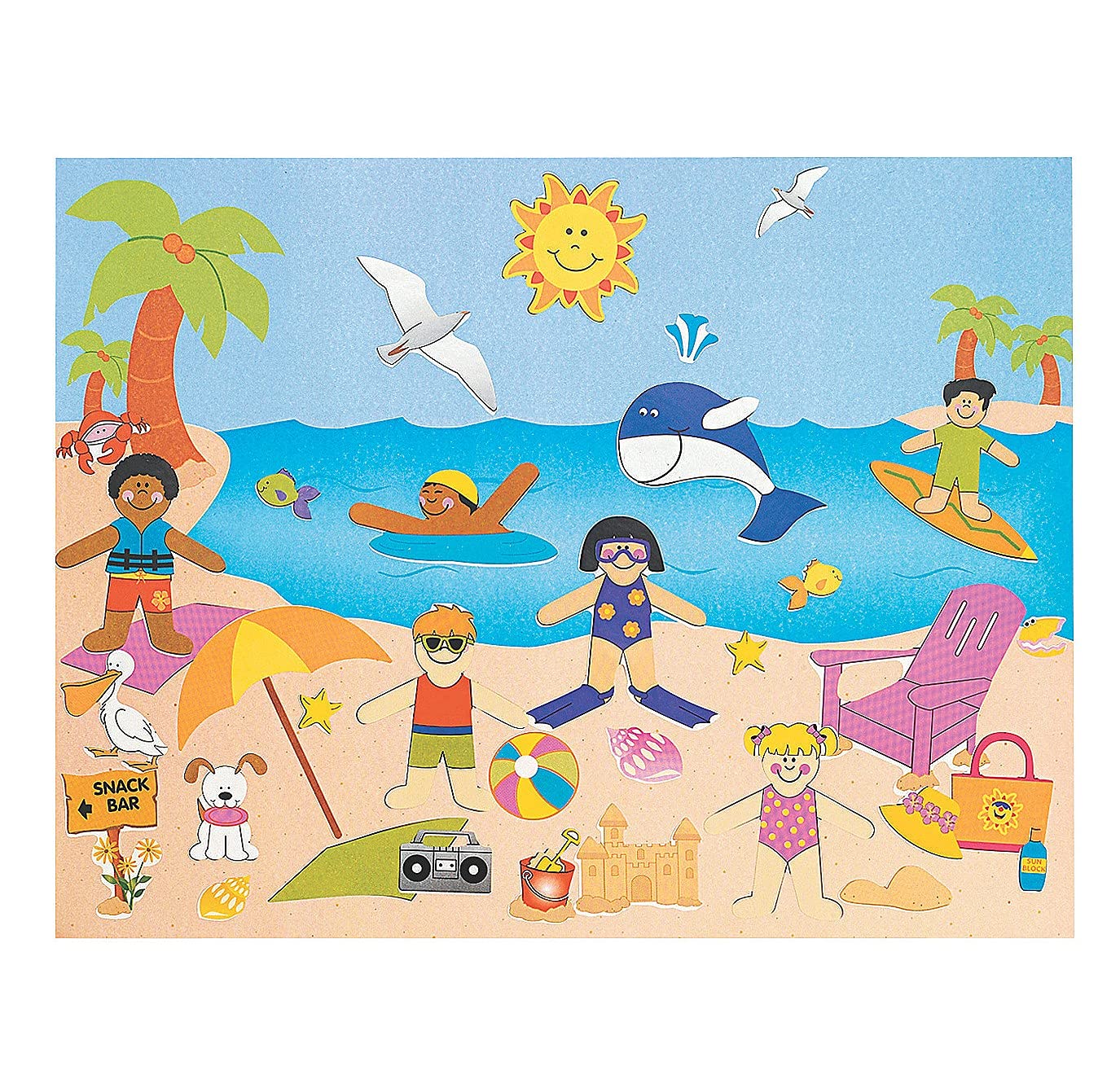Day at The Beach Sticker Scenes - Makes 12, Includes Stickers and Backgrounds - Make A Scene for Kids