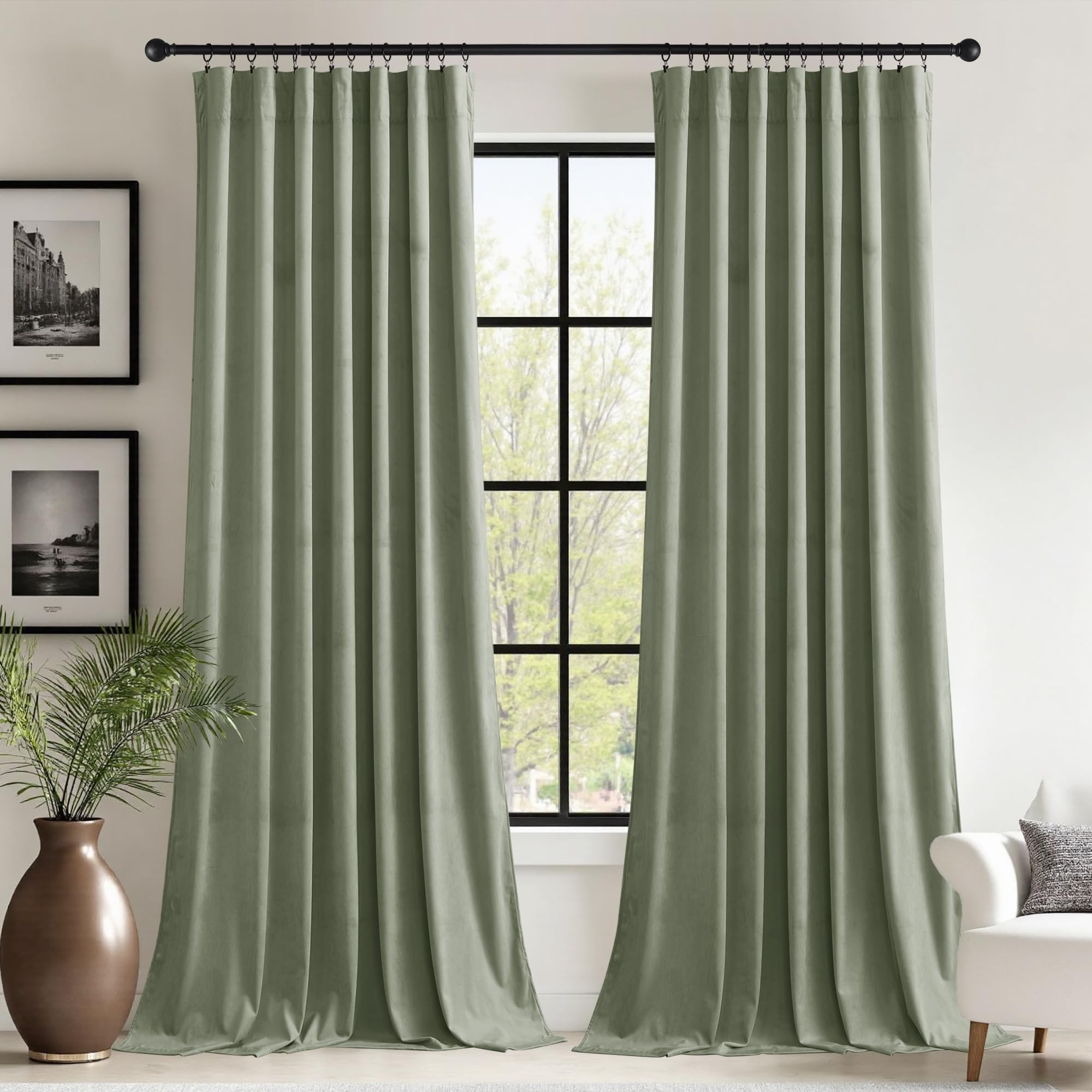 StangH Sage Green Velvet Curtains for Nursery Bedroom Rod Pocket Room Darkening Privacy Curtain Panels Heritage Plush Heat Insulation Drapes for Living Room, W62 x L84, 2 Panels — image 1