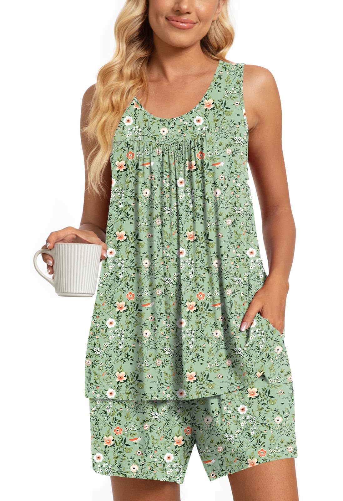 TAOHUADAO 2 Piece Women's Sleeveless Pajama Sets, Lounge Sleepwear Ladies Pjs Sets with Pockets