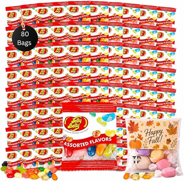 80 Paquetes Mini de Jelly Bean Individuales, 0.35oz Cada Uno, Sabores Surtidos | Bolsa de Regalo TP de caramelos masticables | Halloween Navidad Otoño