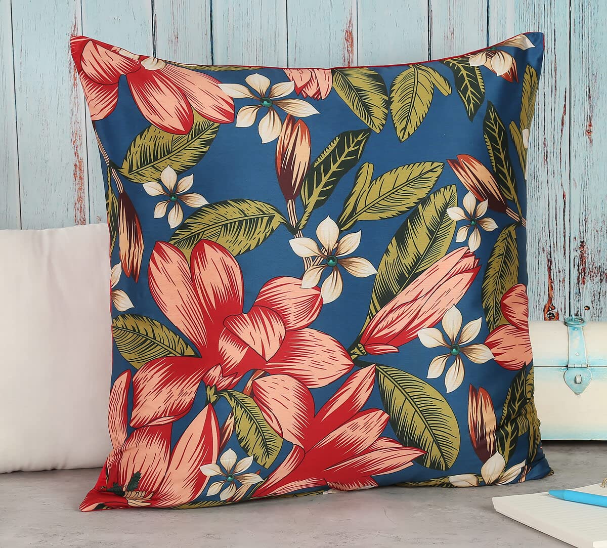 India Circus by Krsnaa Mehta Perianth Drama Multicolor Printed Decorative Blended Taf Silk Cushion Pillow Cover for Couch, Sofa, Bed Set of 1 Single Pcs (16 x 16 Inches)