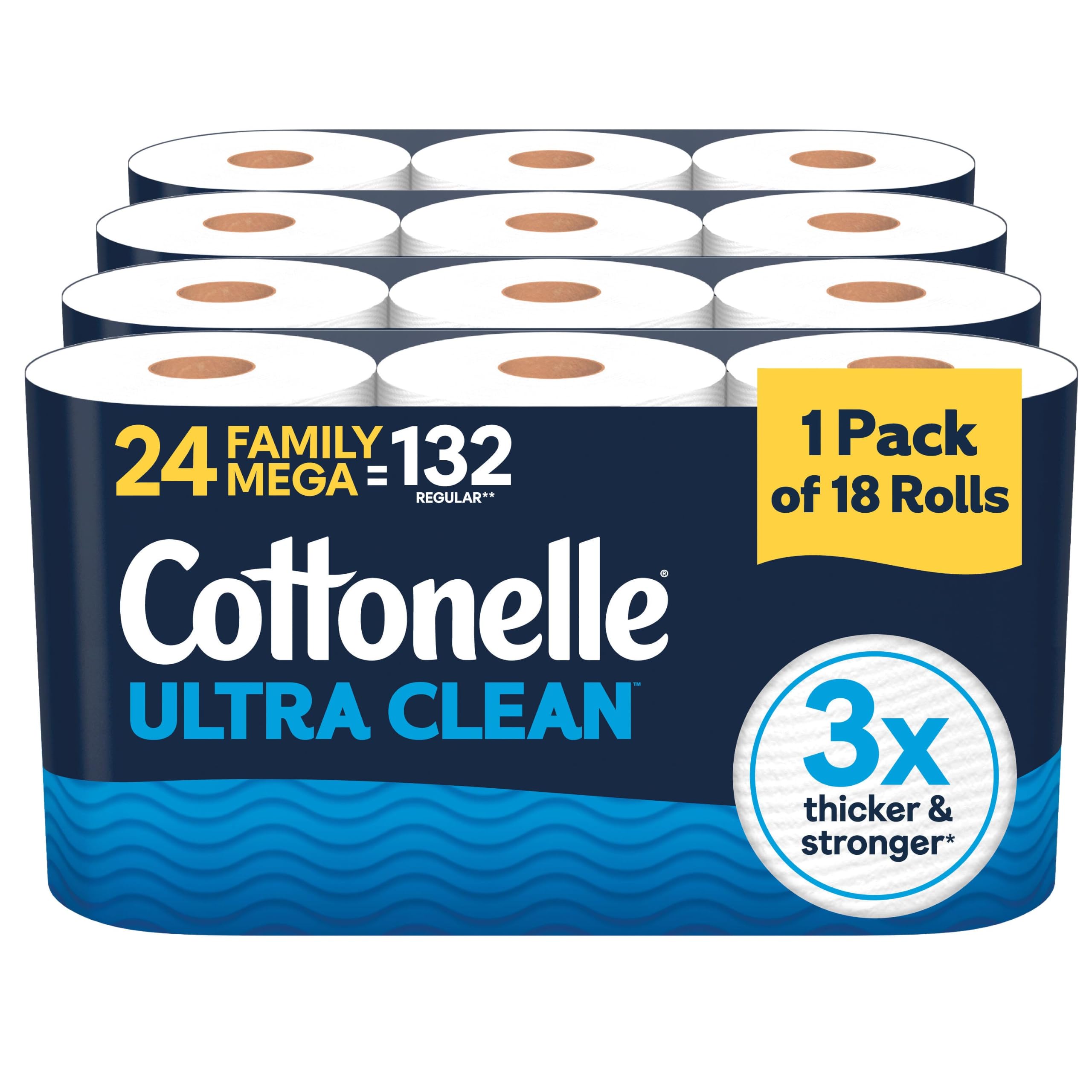 Cottonelle Ultra Clean Toilet Paper, 24 Family Mega Rolls=132 Regular Rolls
