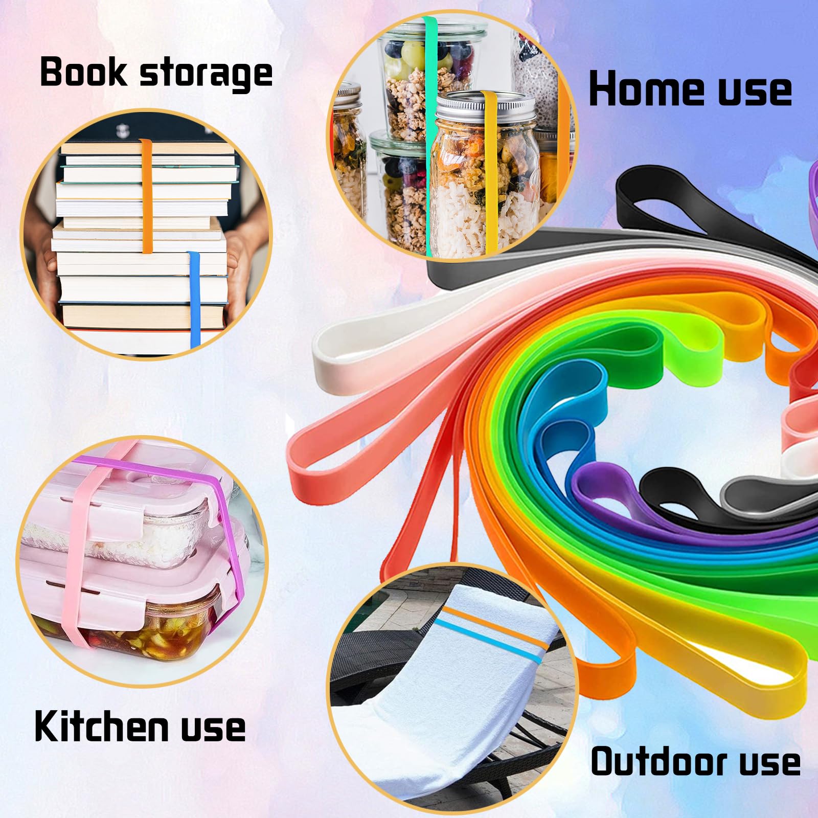 12 Fasce Elastiche In Silicone Colorate - 14x1 Cm Per Arte, Ufficio E Casa - Foto 7