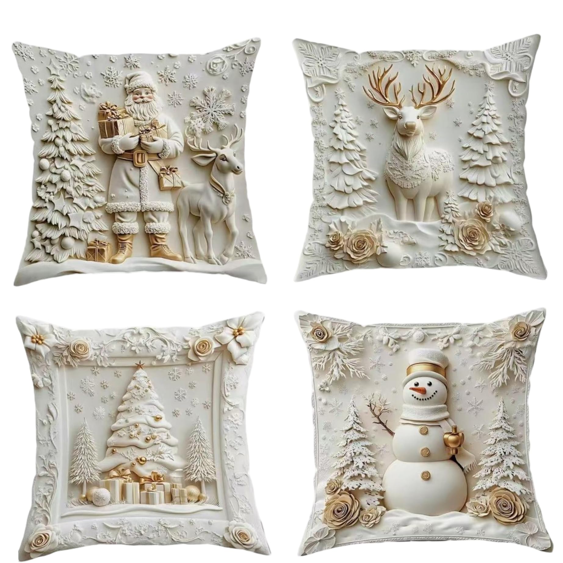 CAKEEYUM Christmas Pillow Covers 18x18 Set of 4 Santa Snowman Elk Winter Pillow Covers Decorative for New Year Holiday Home Decor, No Insert Christmas, Throw