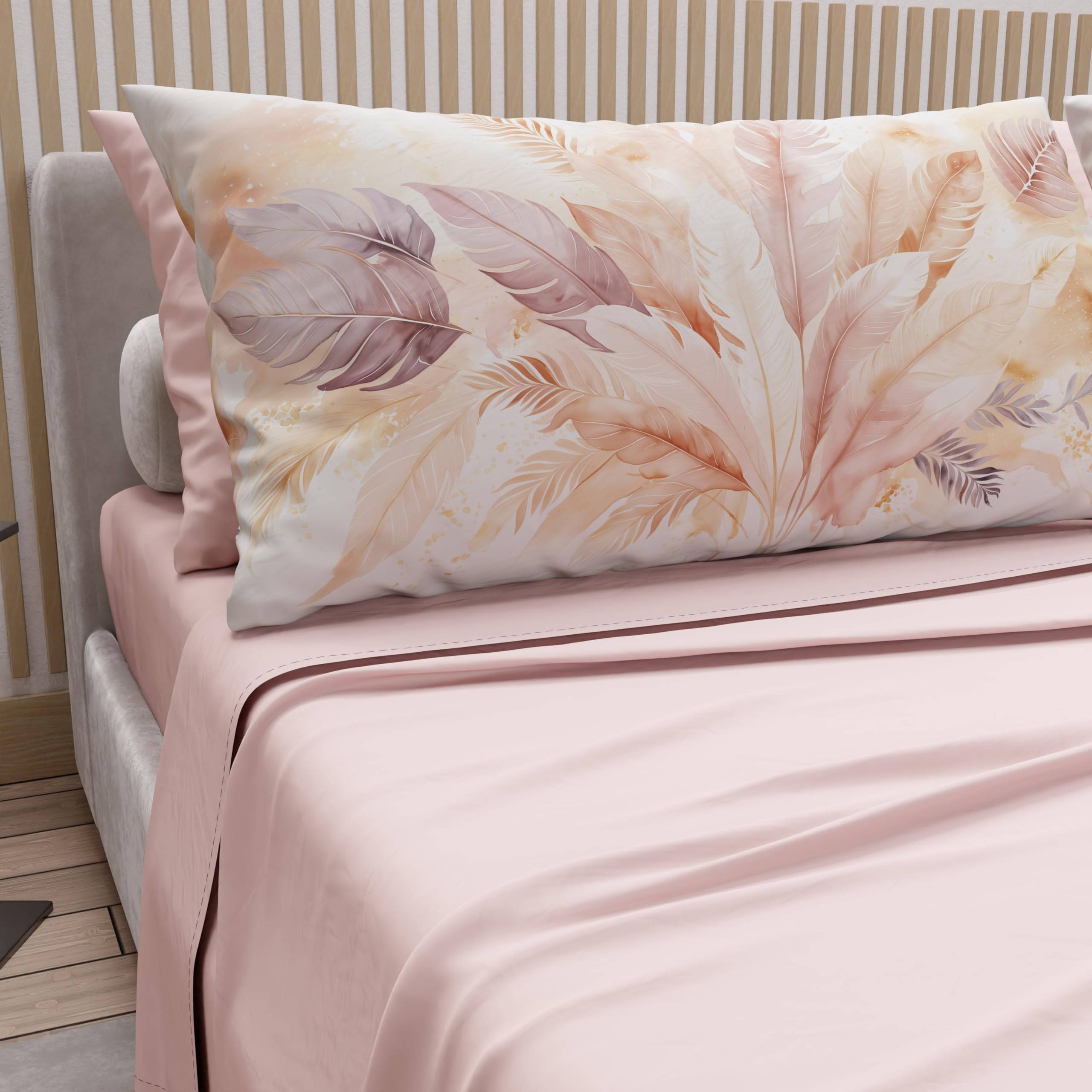 PETTI Artigiani Italiani - Double Bed Sheets Cotton with Pillowcases in Digital Print, Double Bed Sheet with Powder Palm Design, 100% Made in Italy