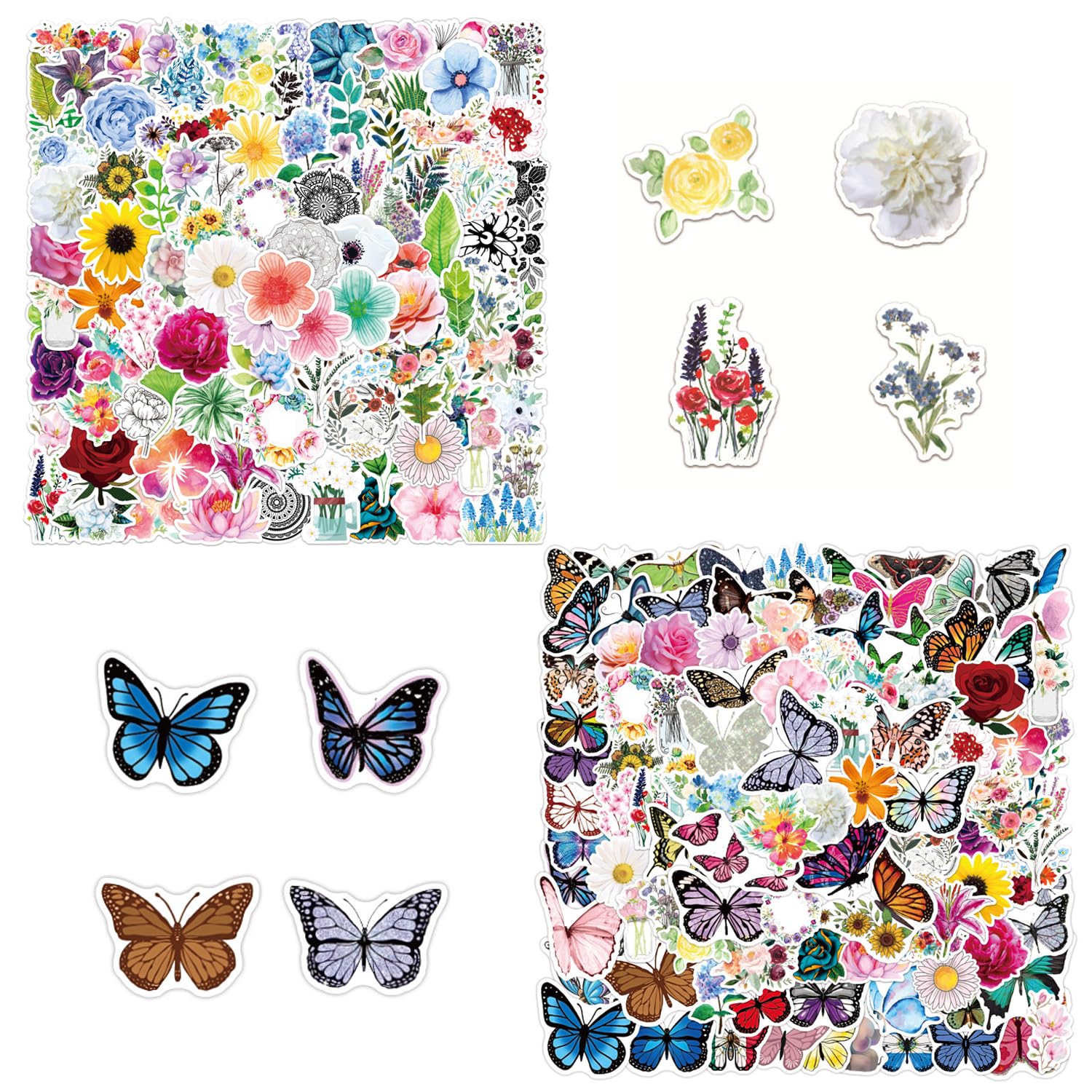200 pegatinas de mariposas y flores, pegatinas de graffiti, pegatinas decorativas para plantas y flores, pegatinas autoadhesivas impermeables adecuadas para decorar cuadernos