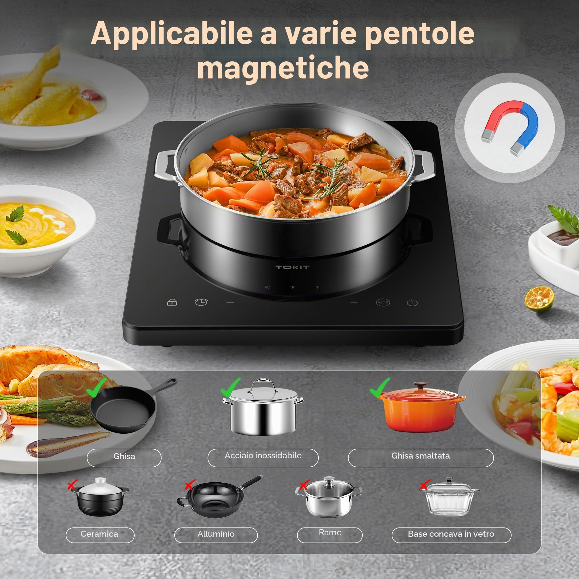 Piastra Di Cottura A Induzione 2000 W, Piano A Induzione M1 Con 9 Livelli Di Potenza, Timer Da 90 Minuti, Ultrasottile 40 MM, Nero Per Cucina, Dormitorio E Campeggio