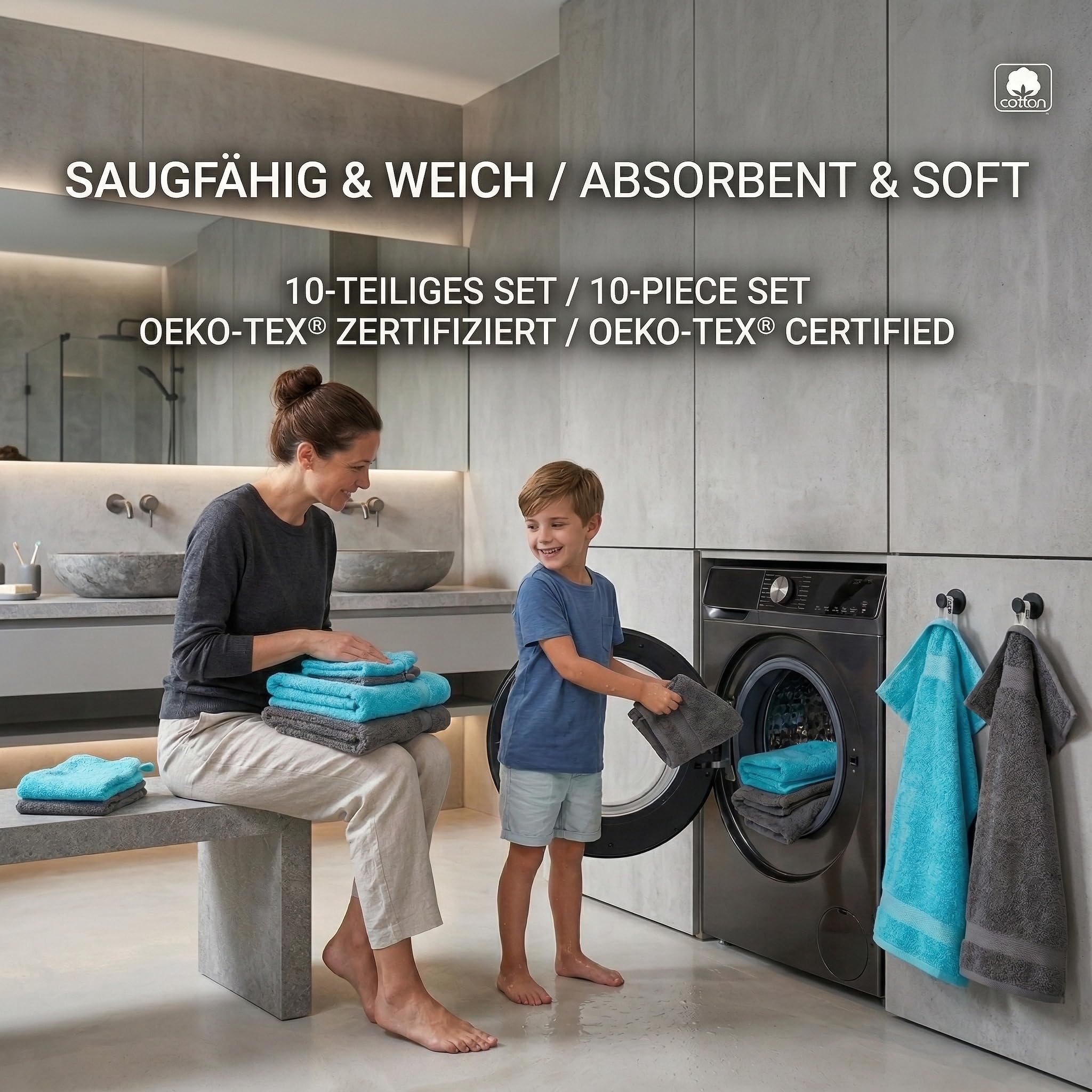 Betz Premium Handtuch-Set 10-teilig 100% Baumwolle Oeko-TEX Zertifiziert 470g/m² Türkis Anthrazit