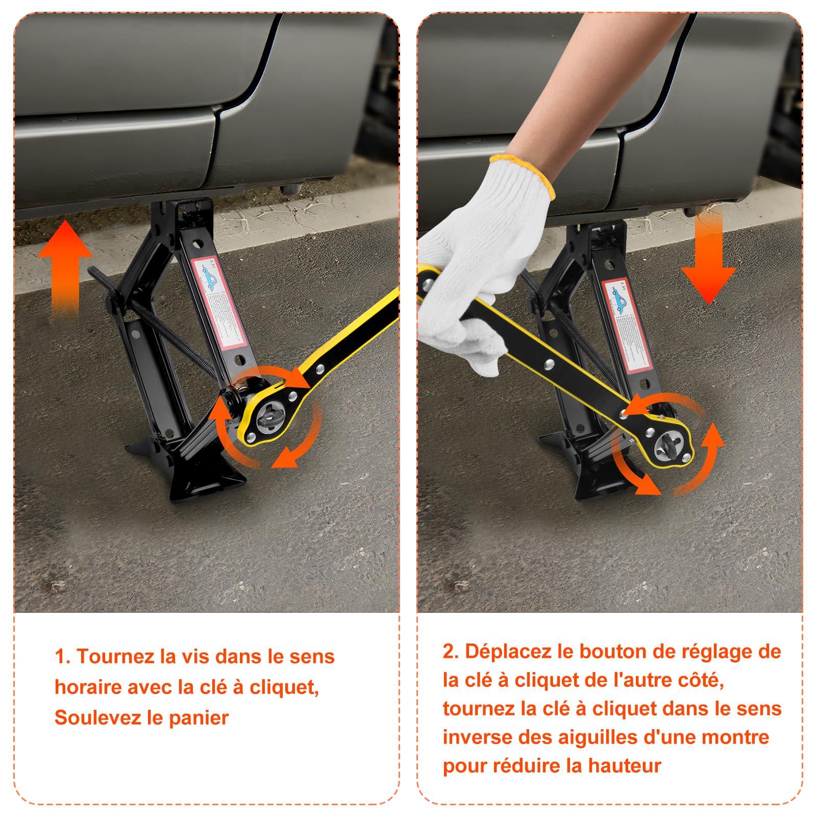 Cric Voiture 3T/3000kg, Universel Crique Voiture avec Tampon Caoutchouc, Portable Cric de Levage avec Clé pour Écrous de Roue, Kit d'urgence Automobile