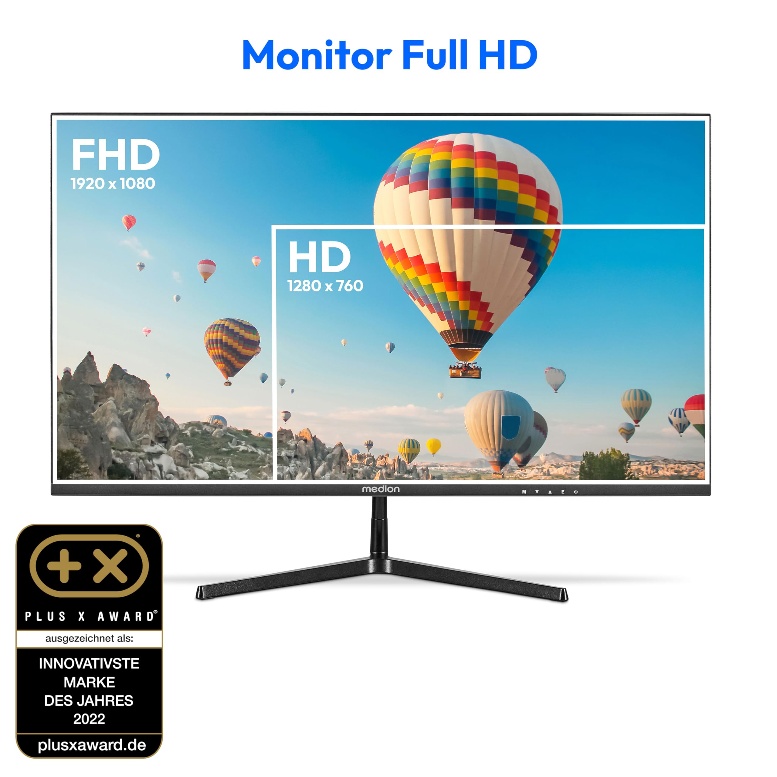 MEDION P52218 (MD 20150) Monitor Full HD Widescreen de 54,6 cm (22 Pulgadas) (FHD, 16:9, HDMI, VGA, Anti Flicker, Anti Glare, Anti Blue-Light, menú multilingüe) Negro