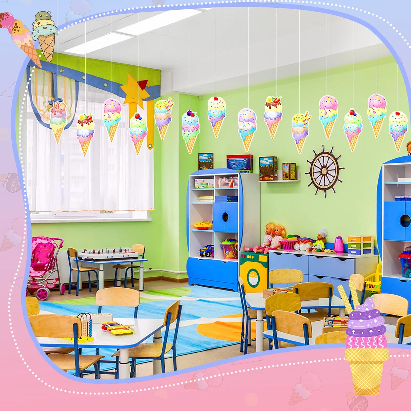 Faccito 45 Piezas Recortes de Helado Decoración de Fiesta de Helado Corte de Papel de Cumpleaños de Helado Sundae para Fiesta con Tema de Helado Verano Boda Baby Shower Niñas