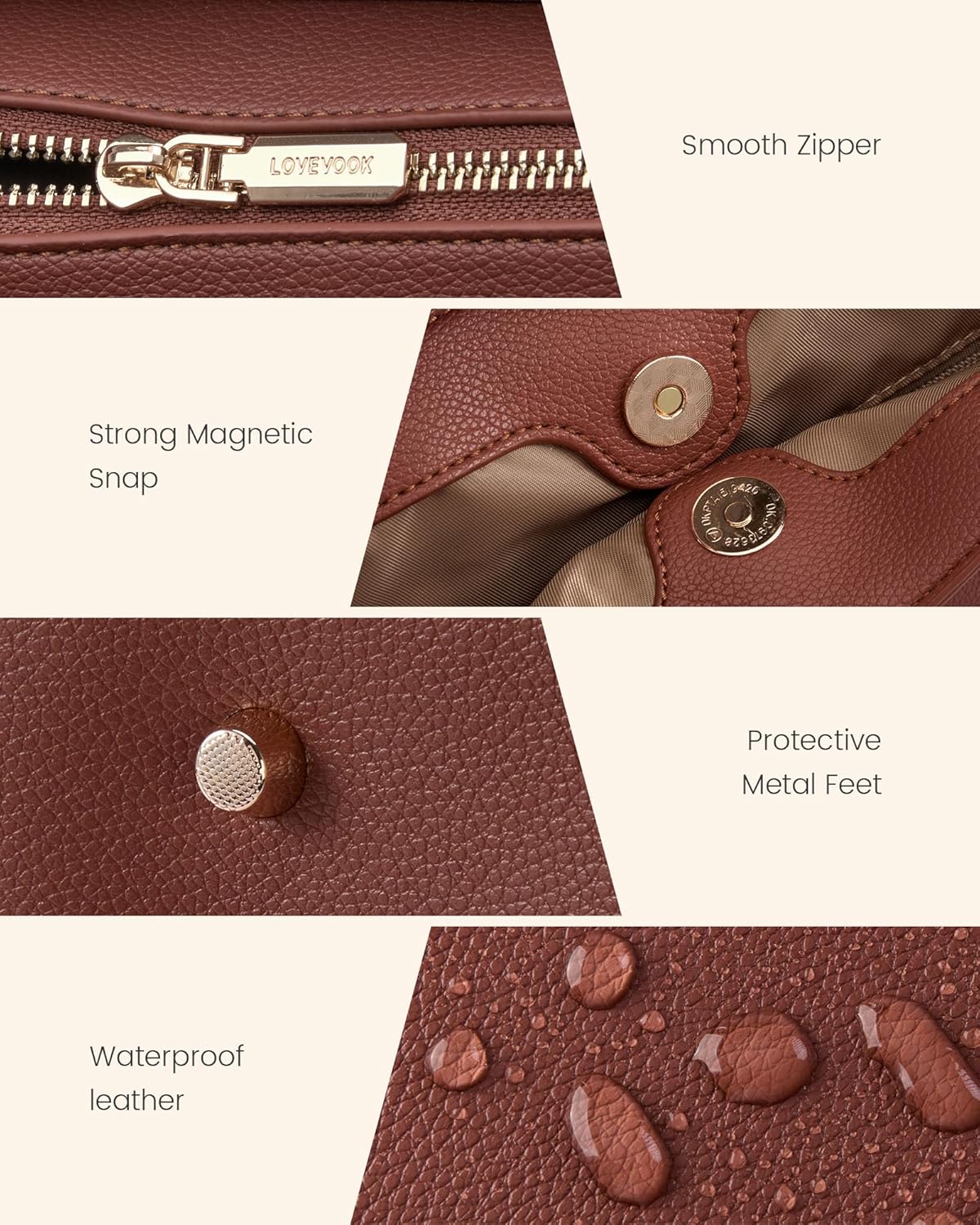 LOVEVOOK Laptop Tote Bag for Women, PU Leather Work Tote Bag with 3 Compartments, Waterproof Computer Bag for Office Travel - Image 6