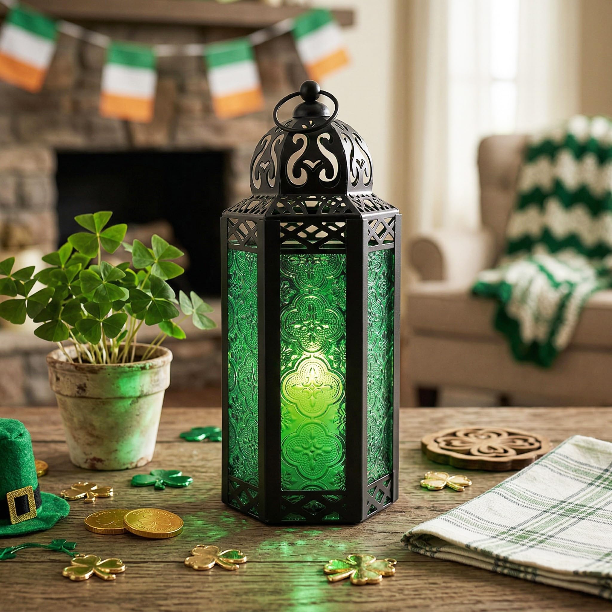 Lanterne in stile marocchino, metallo, Green, medium