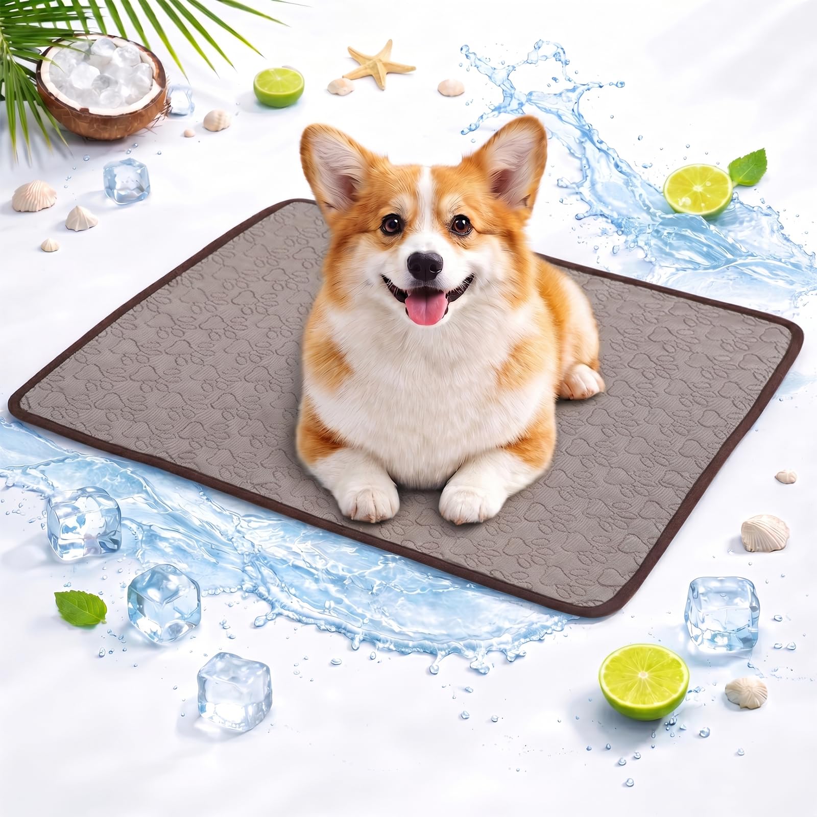 JORCEDI Pet Cool Mats for Dogs Cats Small Cooling Mat for Cats Ice Pack Cooling Mat for Cat Breathable Non-Electric Washable Pet Cooling Bed for Small Medium Large Dogs Cats (Brown,50 × 40 cm) — image 1